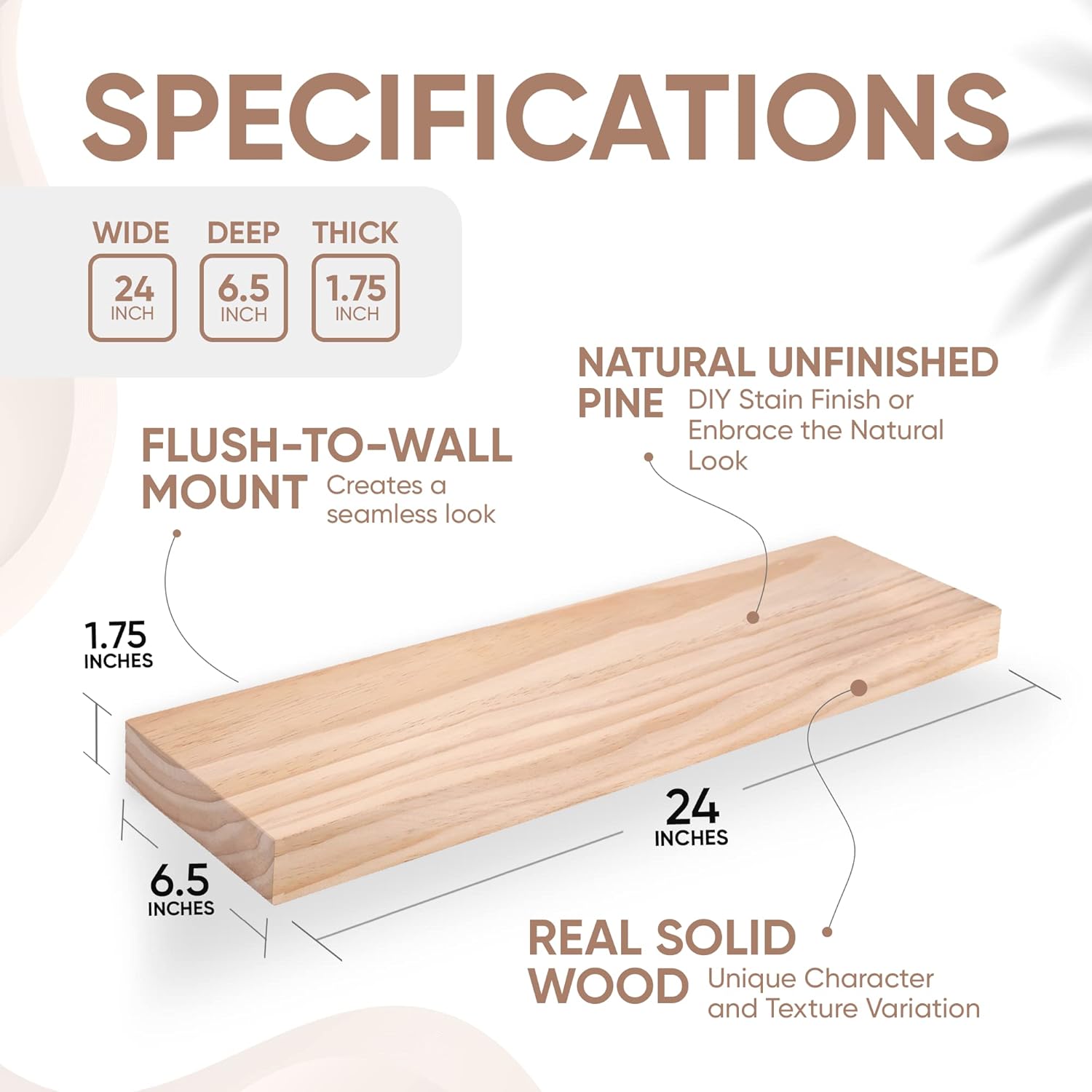 Homeforia 24 Inch Wood Floating Shelves Set of 2
