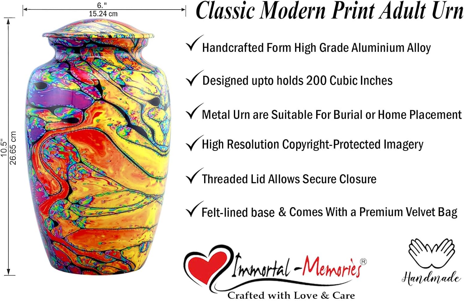 Modern Print Urn with Velvet Bag - Rainbow Tie Dye Cremation Urn