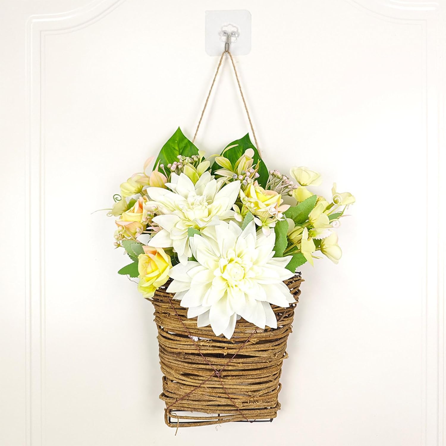 Champagne Rose Door Wreath with Hanging Rope