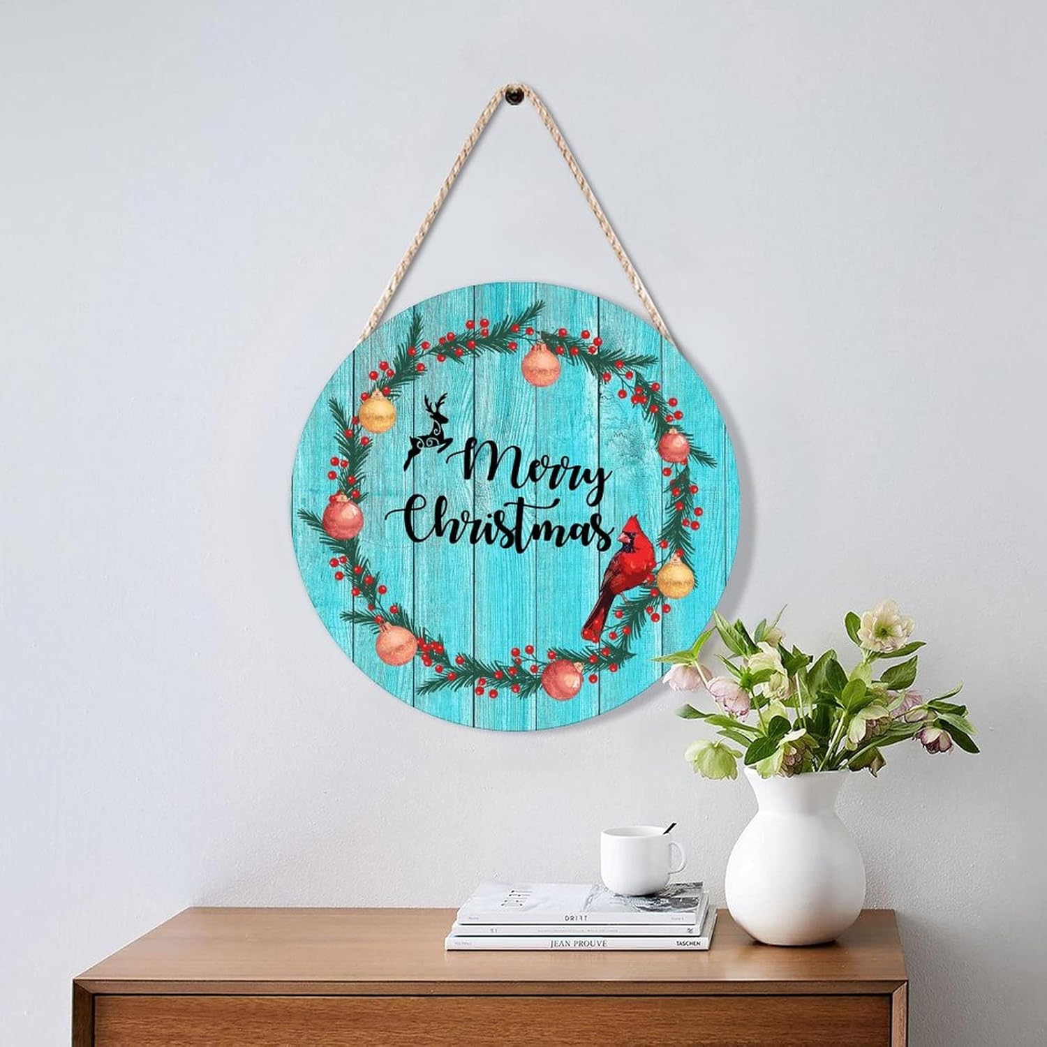Red Bird Holly Berry Wreath Door Hanger