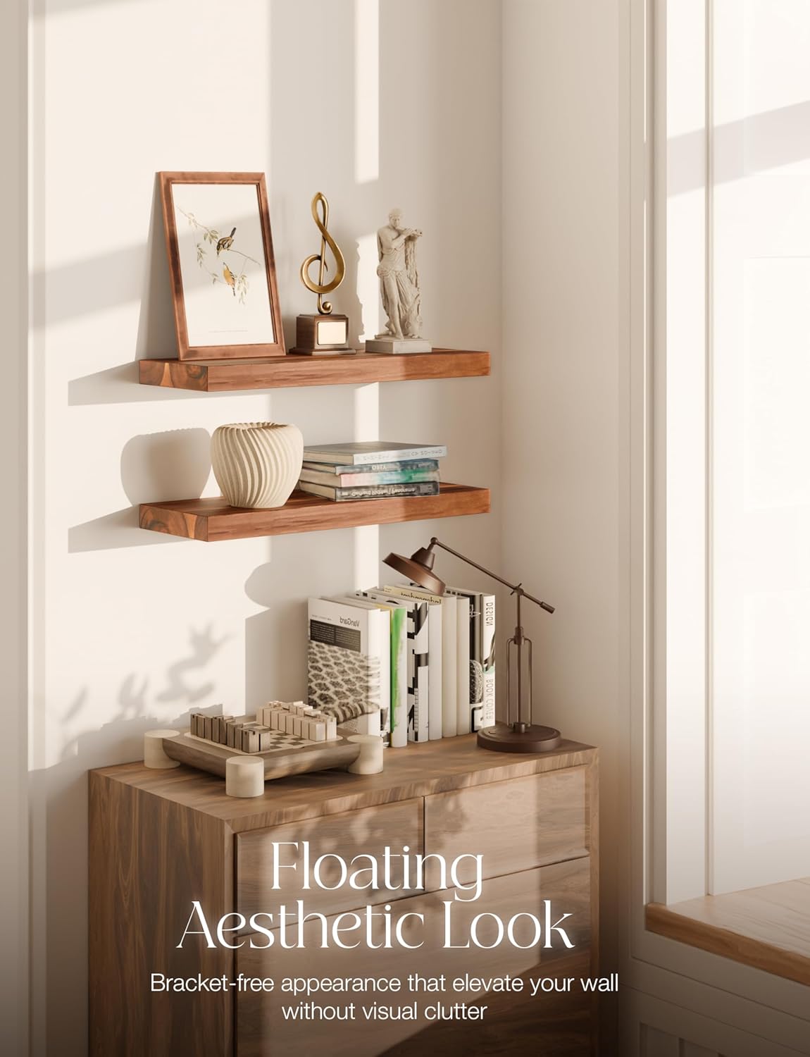 BATODA Set of 2 17 Acacia Wood Floating Shelves Wall Mounted