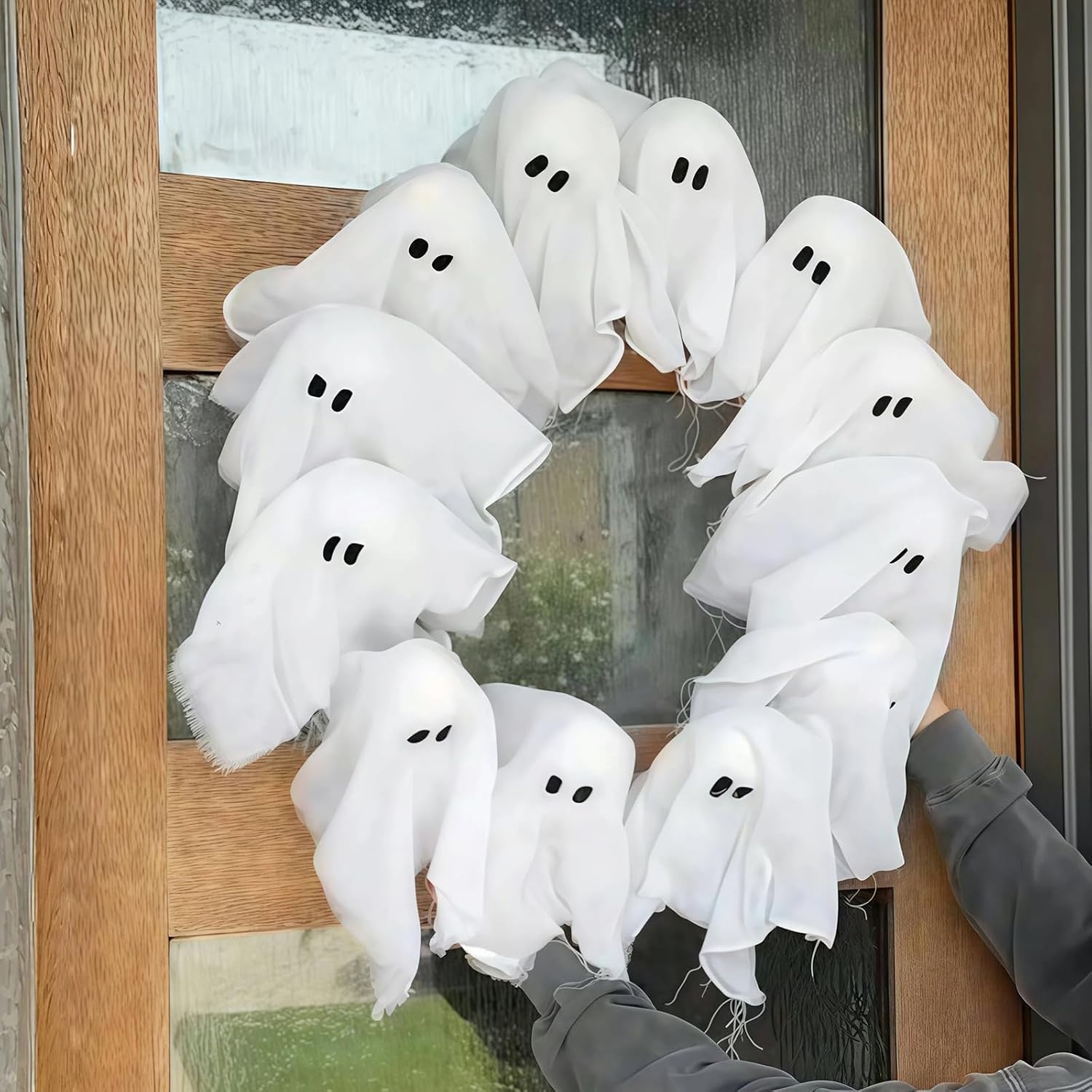 Lit Ghosts Wreath Halloween Decor Front Door