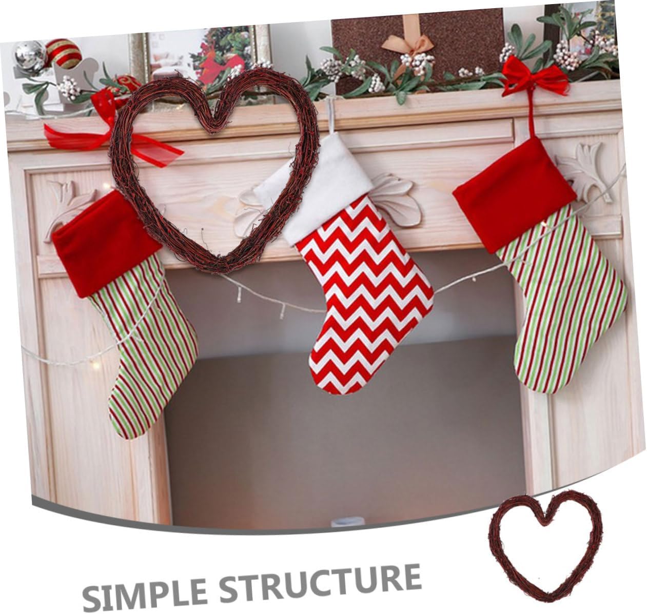 ABOOFAN Heart Shape Rattan Wreath Hanger Wall Decor Accessory
