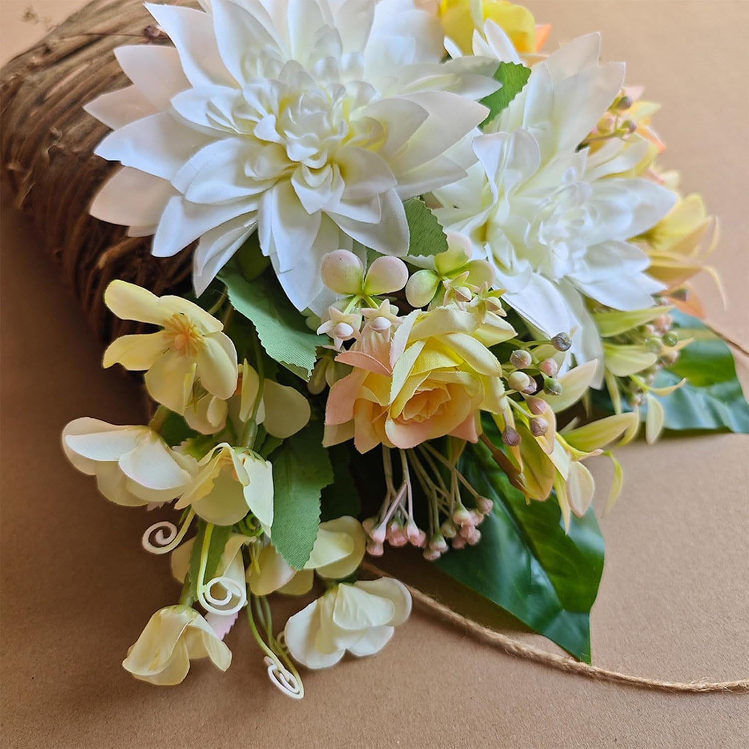 Champagne Rose Door Wreath with Hanging Rope
