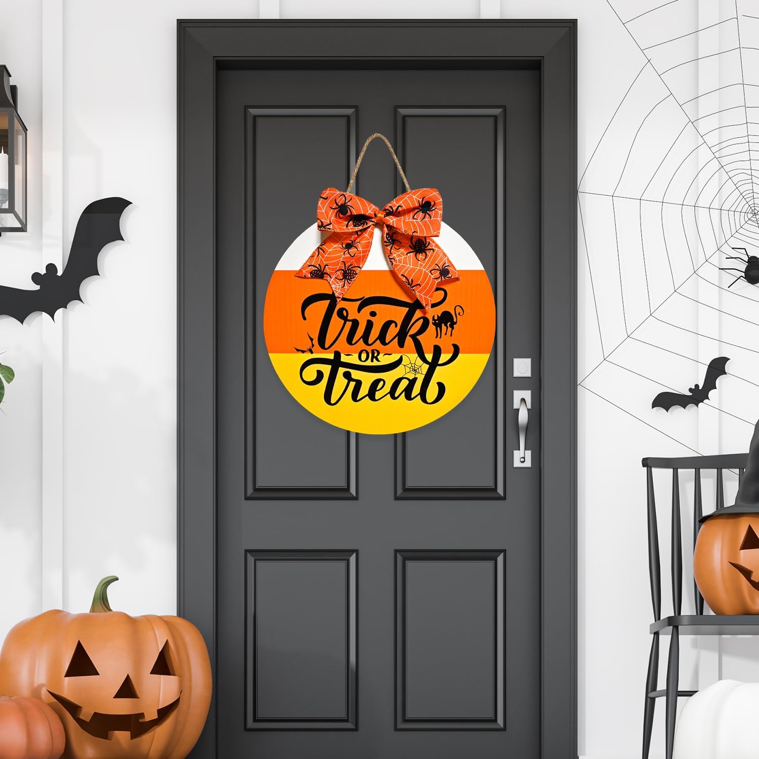 Trick or Treat Halloween Door Sign with Spider Web Pattern