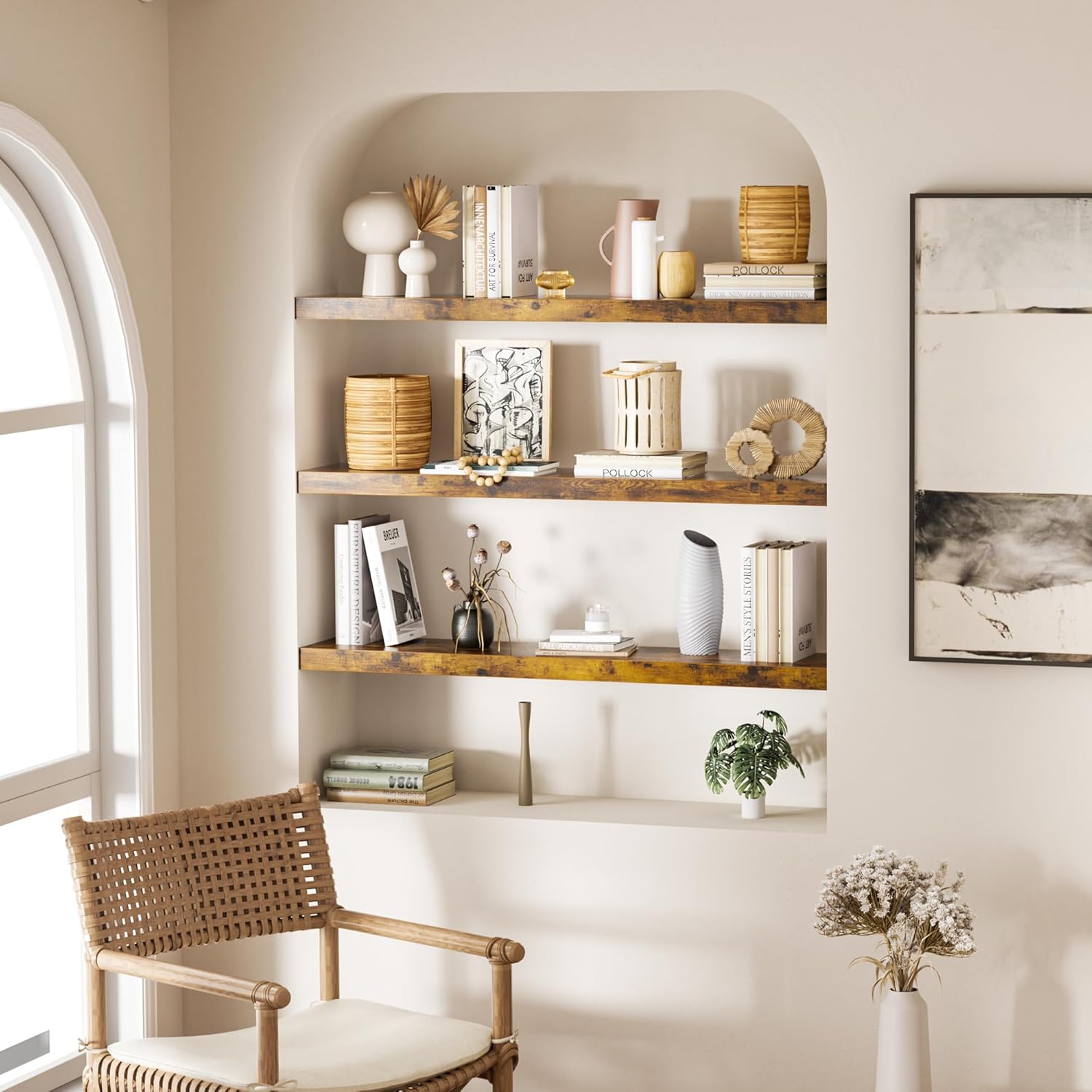 Colima Floating Shelves Set of 3 Brown Wood 36 Inch Wall Mount