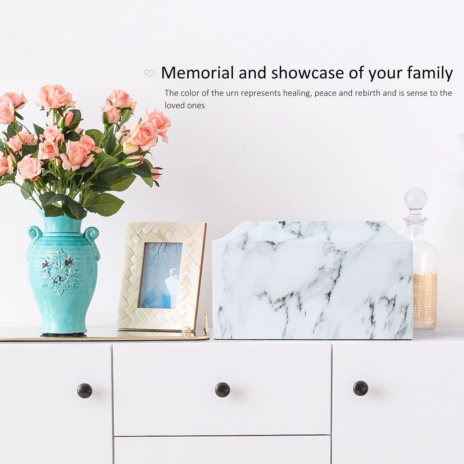 White Classic Cultured Marble Cremation Urn for Adult Ashes