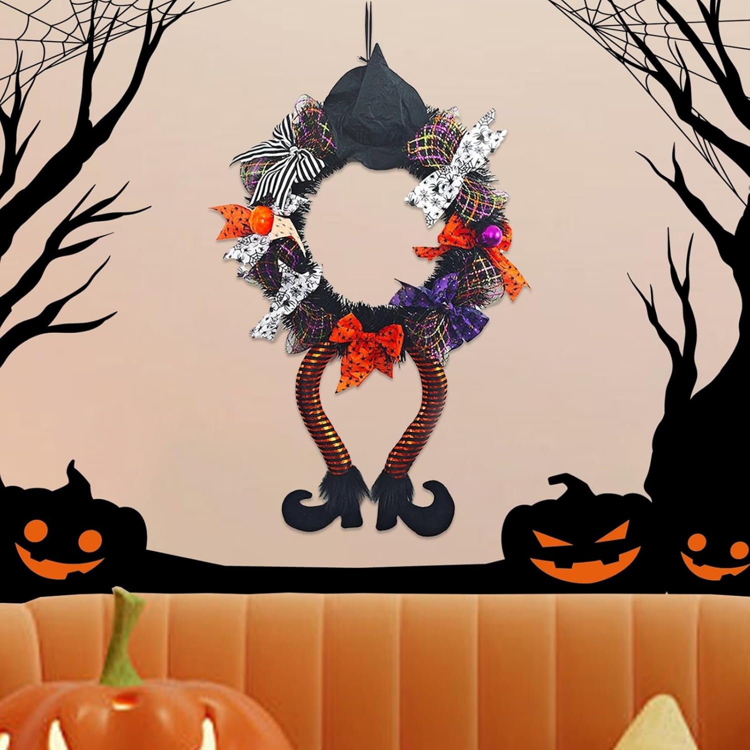 25 Inch Halloween Witch Wreath Door Decor