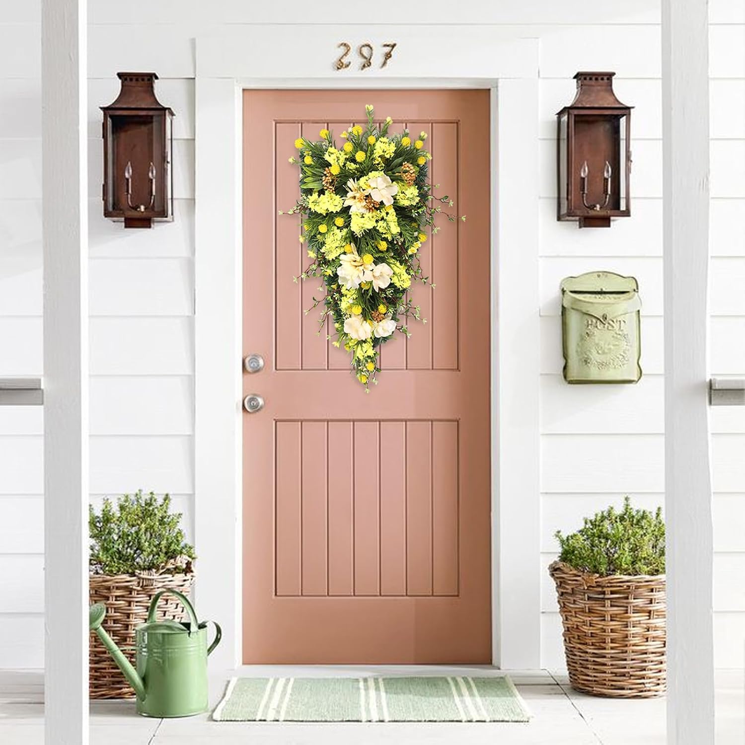 Floral Swag Decorative Teardrop Wreath Wall Hanging