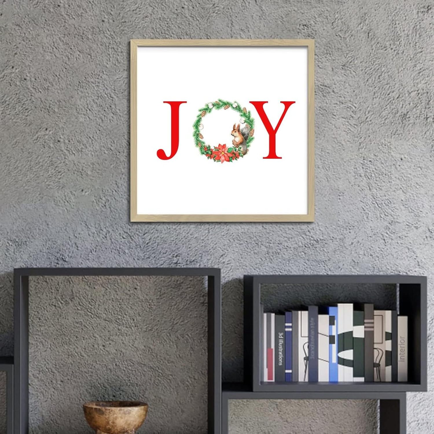 Joy Christmas Door Wreath Framed Sign 12x12in