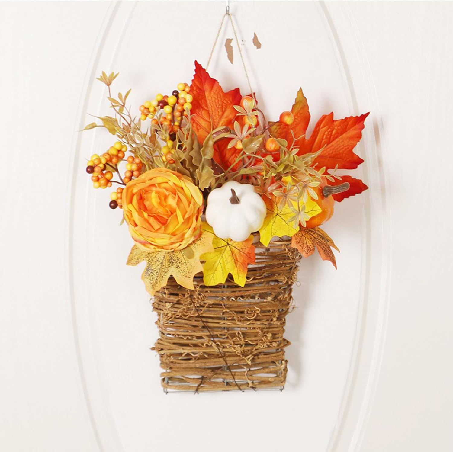 Fall Peony Pumpkin Wall Hanging Basket Wreath
