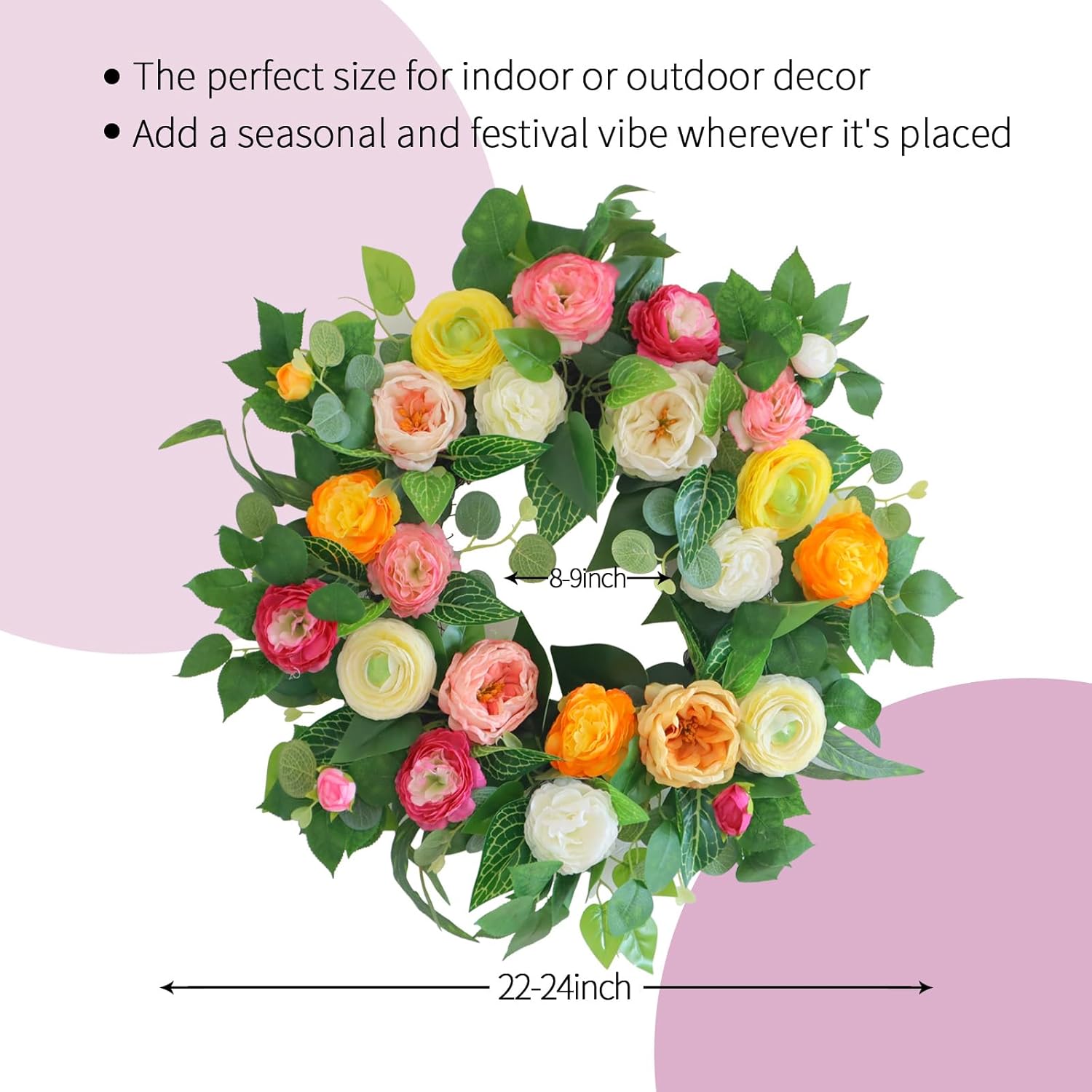 24 Inch Artificial Wreath for Front Door and Wall