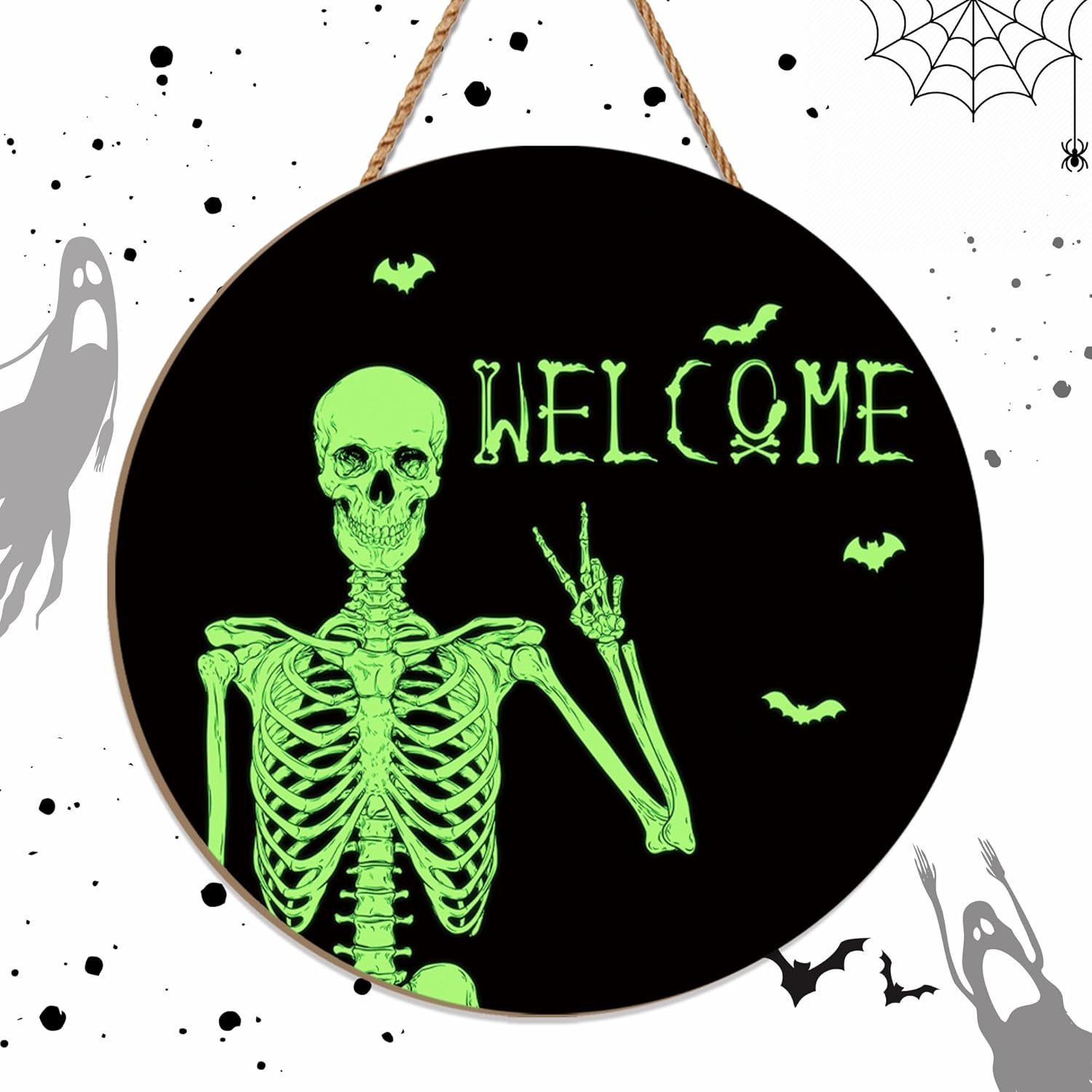 Halloween Door Wreath Skull Welcome Sign 12 Inch