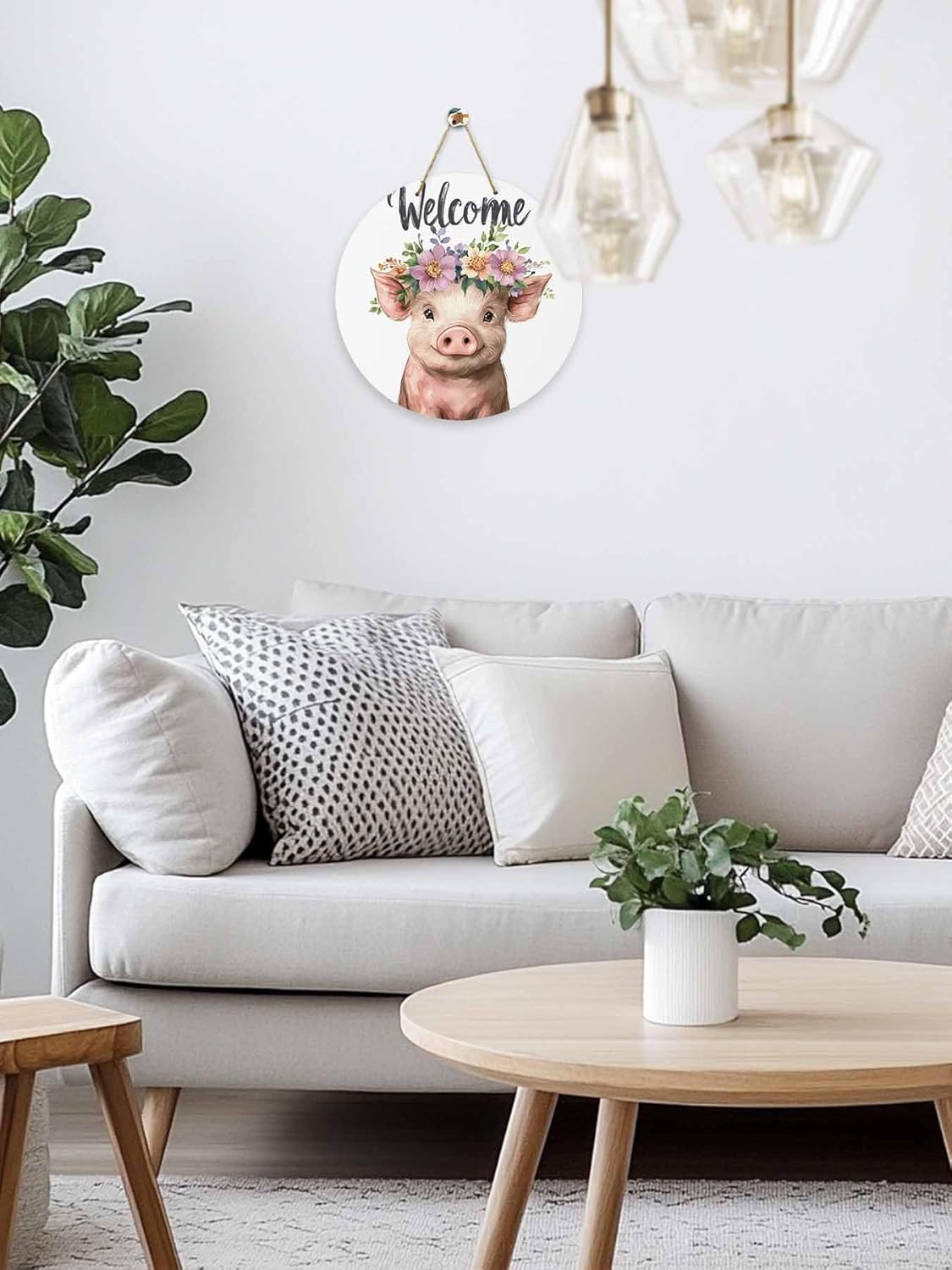 10 Inch Pink Pig Welcome Sign Wood Door Wreath