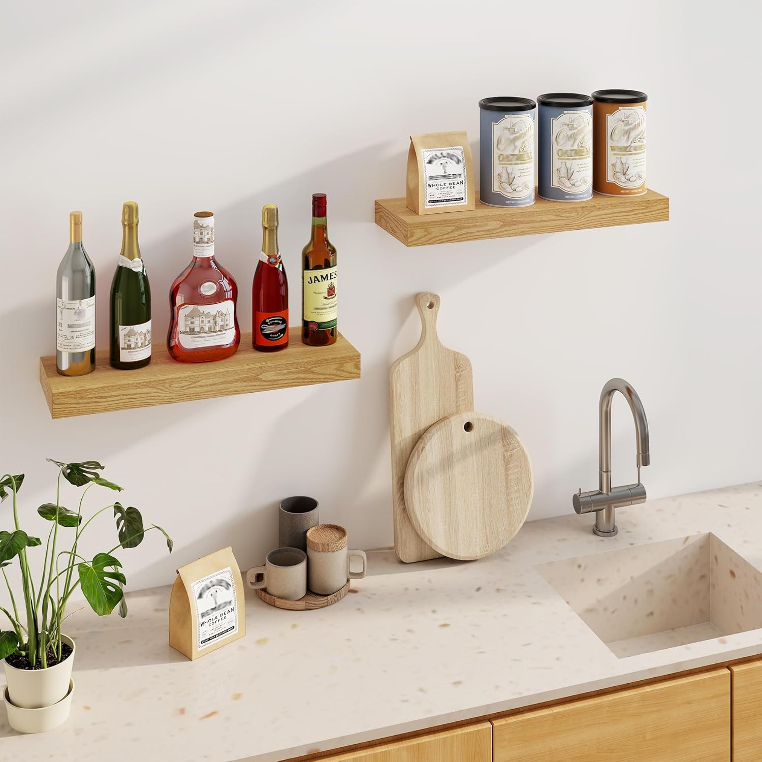 Fun Memories Floating Shelves Set of 2 24 Inch Oak Wood