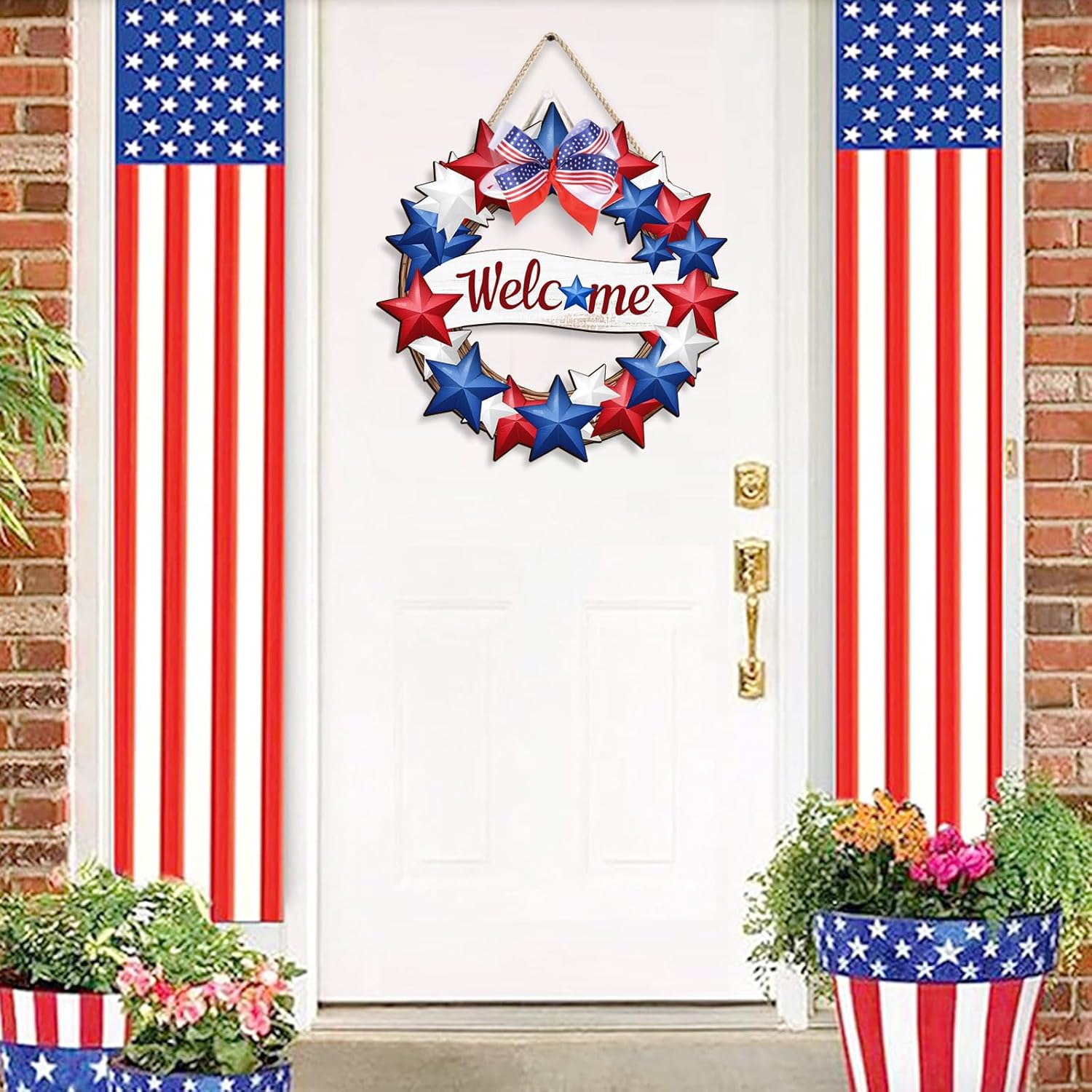 COLOR VALLEY ART Patriotic Wreath Welcome Sign