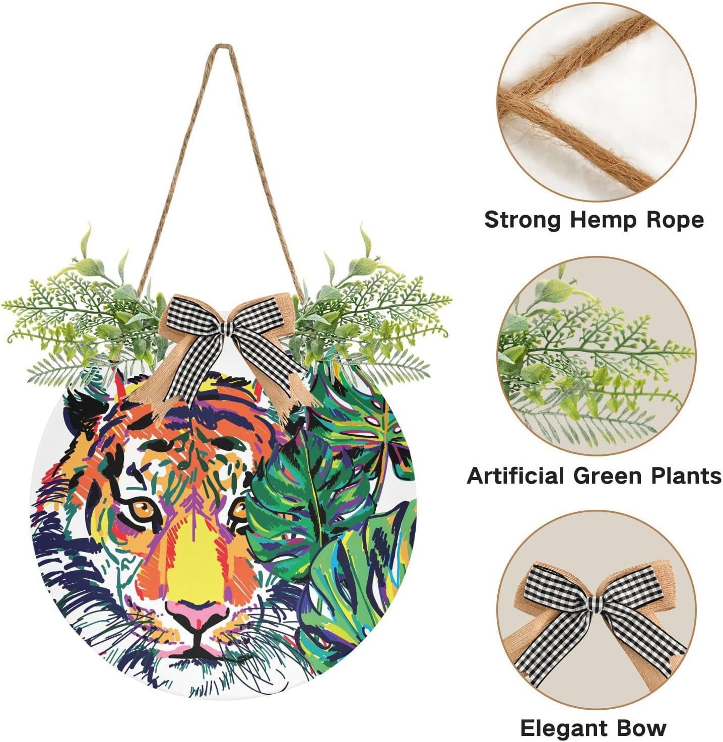 Exnundod Welcome Door Sign Tiger Jungle Wreath