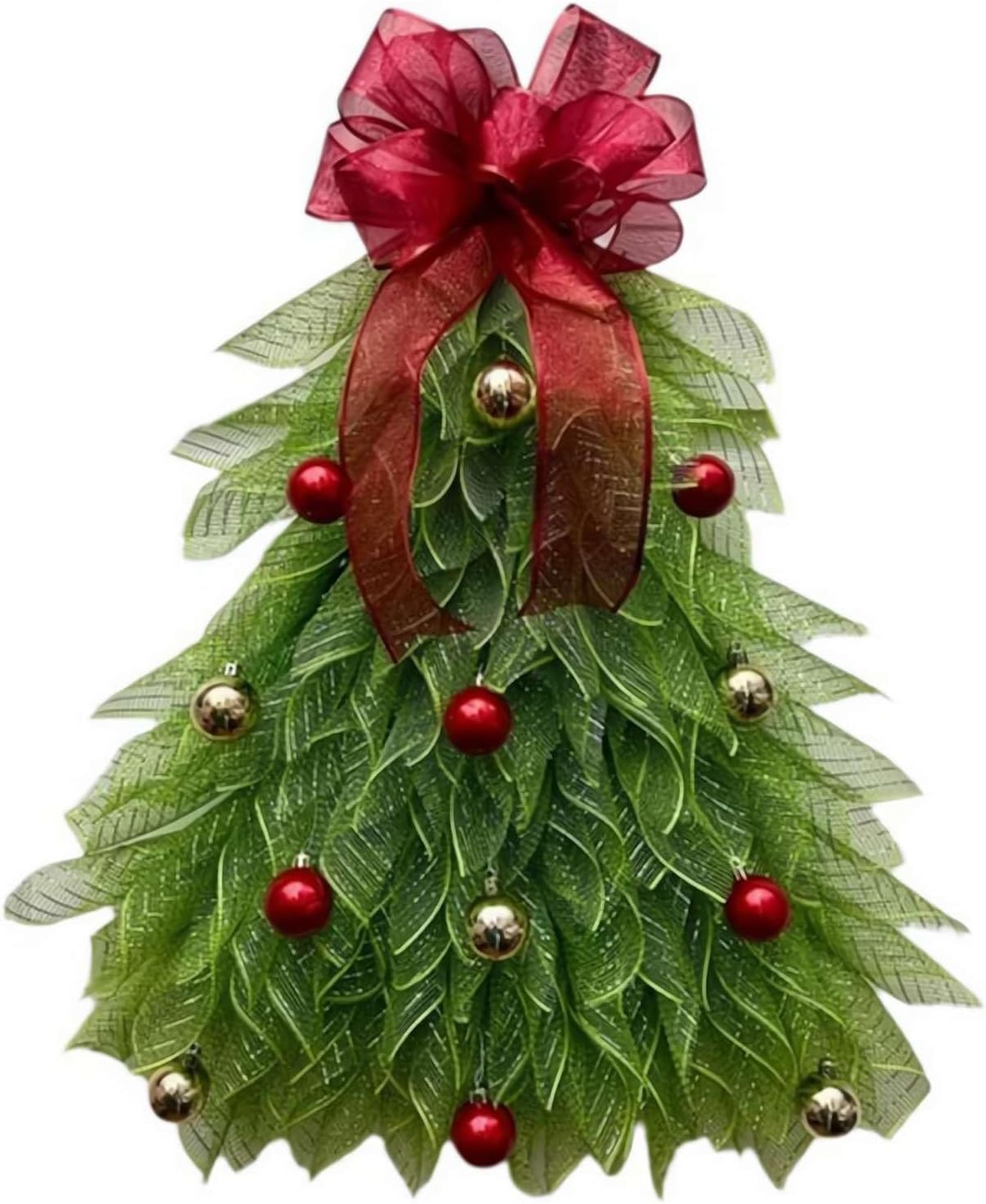 Handmade Christmas Wreath with Red Bow and Lights for Front Door