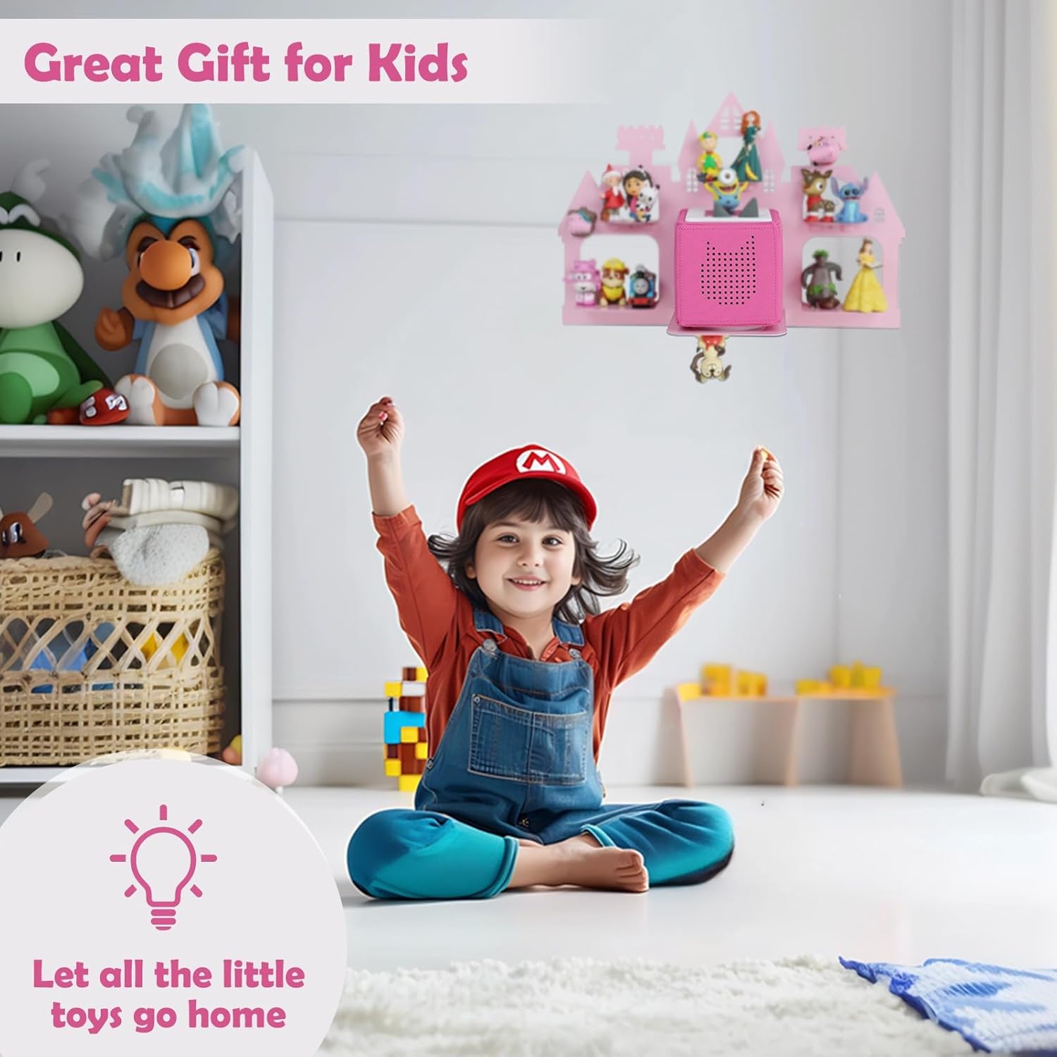 Demao Pink Castle Magnetic Floating Shelf for Toniebox