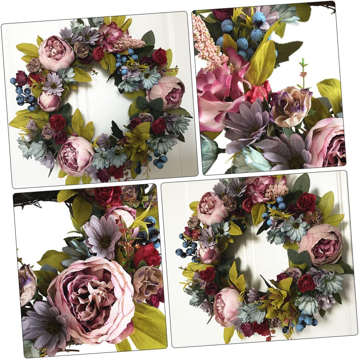 VALICLUD Artificial Peony Garland Rattan Wreath for Wedding and Door