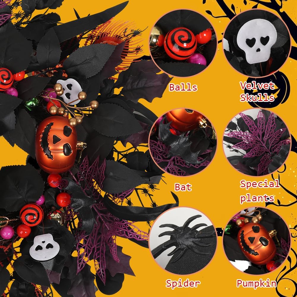 24 inch Glitter Halloween Wreath Outdoor Decor