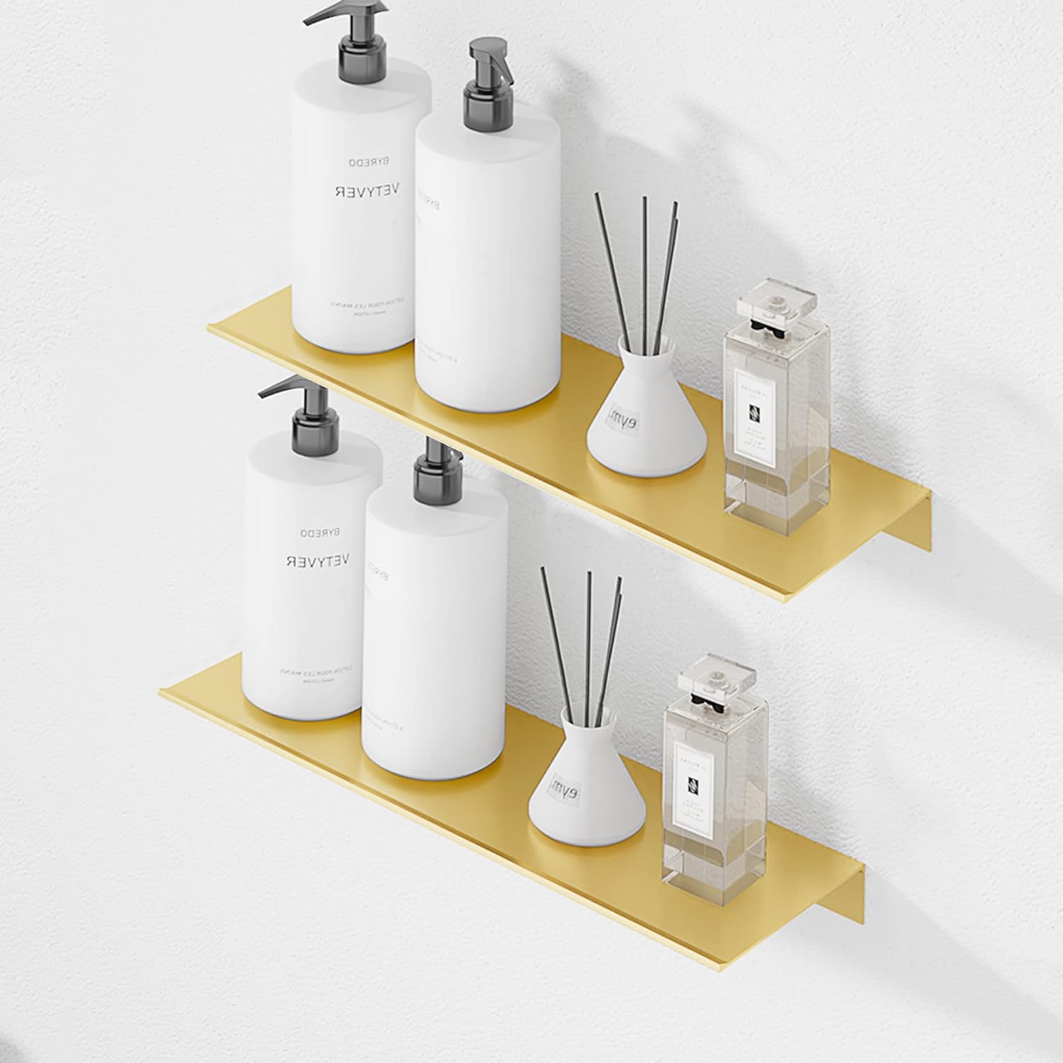 Metal Floating Shelves Set of 2 Brushed Gold Wall Shelves