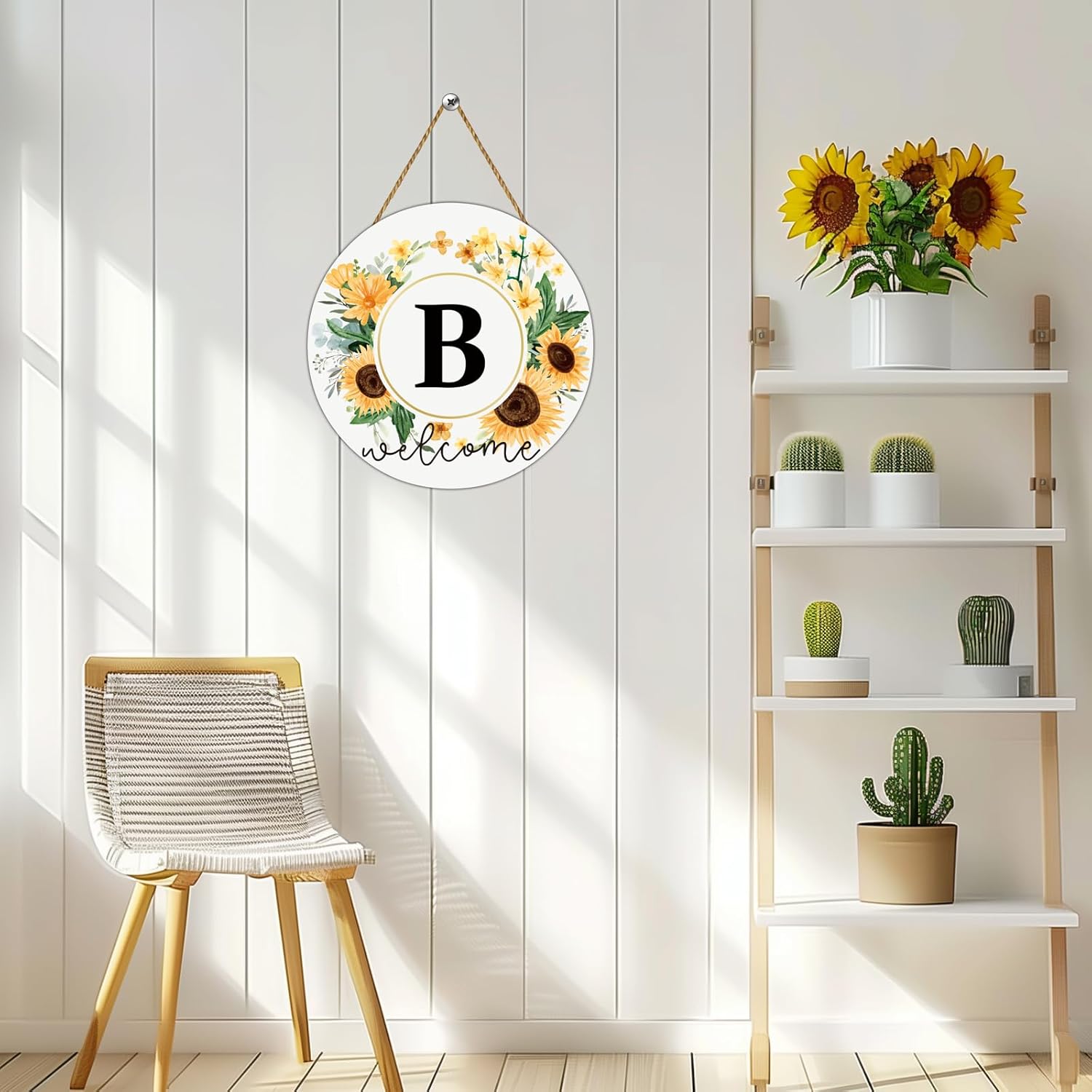 Sunflower Monogram Letter B Wreath Welcome Sign