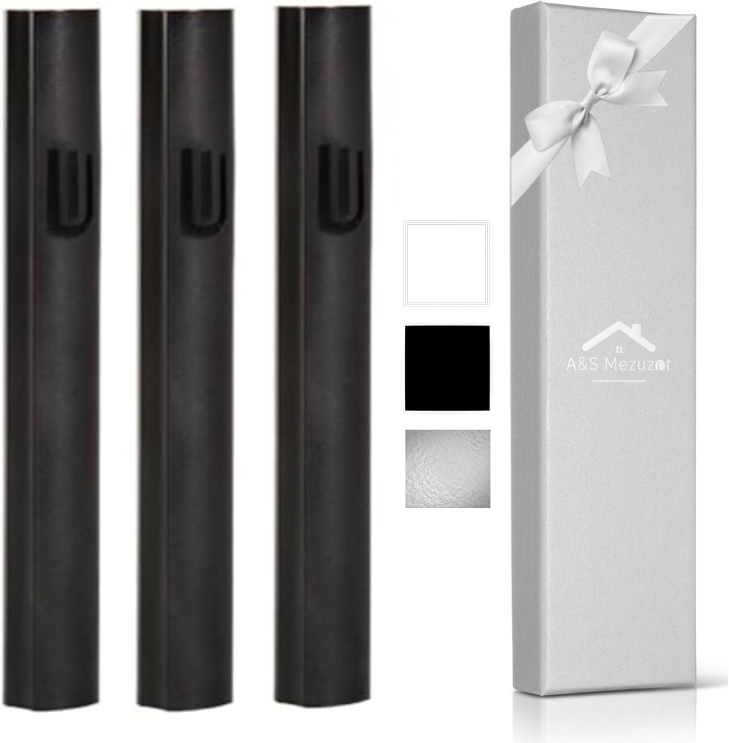 Modern Shin Mezuzah Case 3 Pieces Black