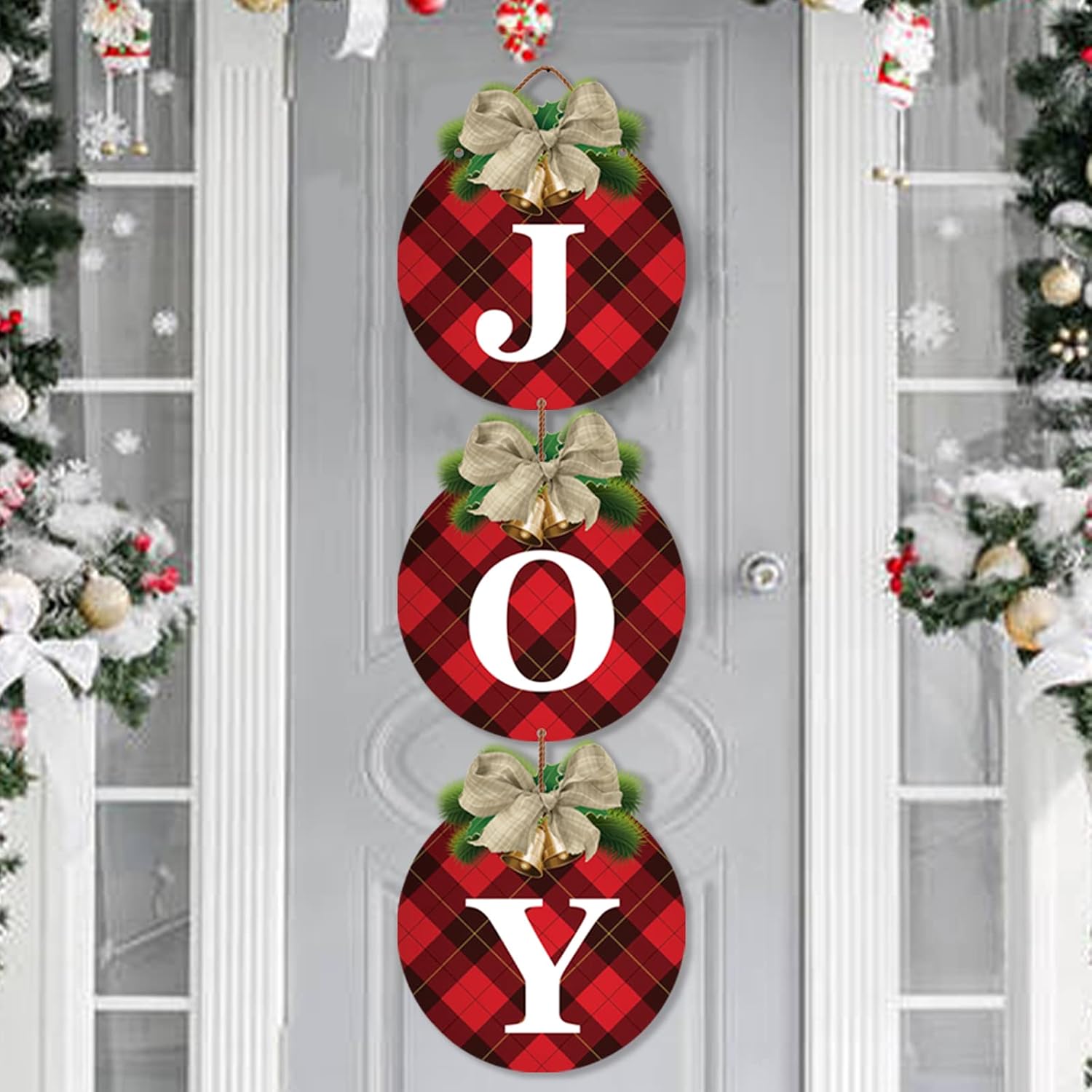 3pcs Buffalo Plaid Christmas Wreaths for Front Door