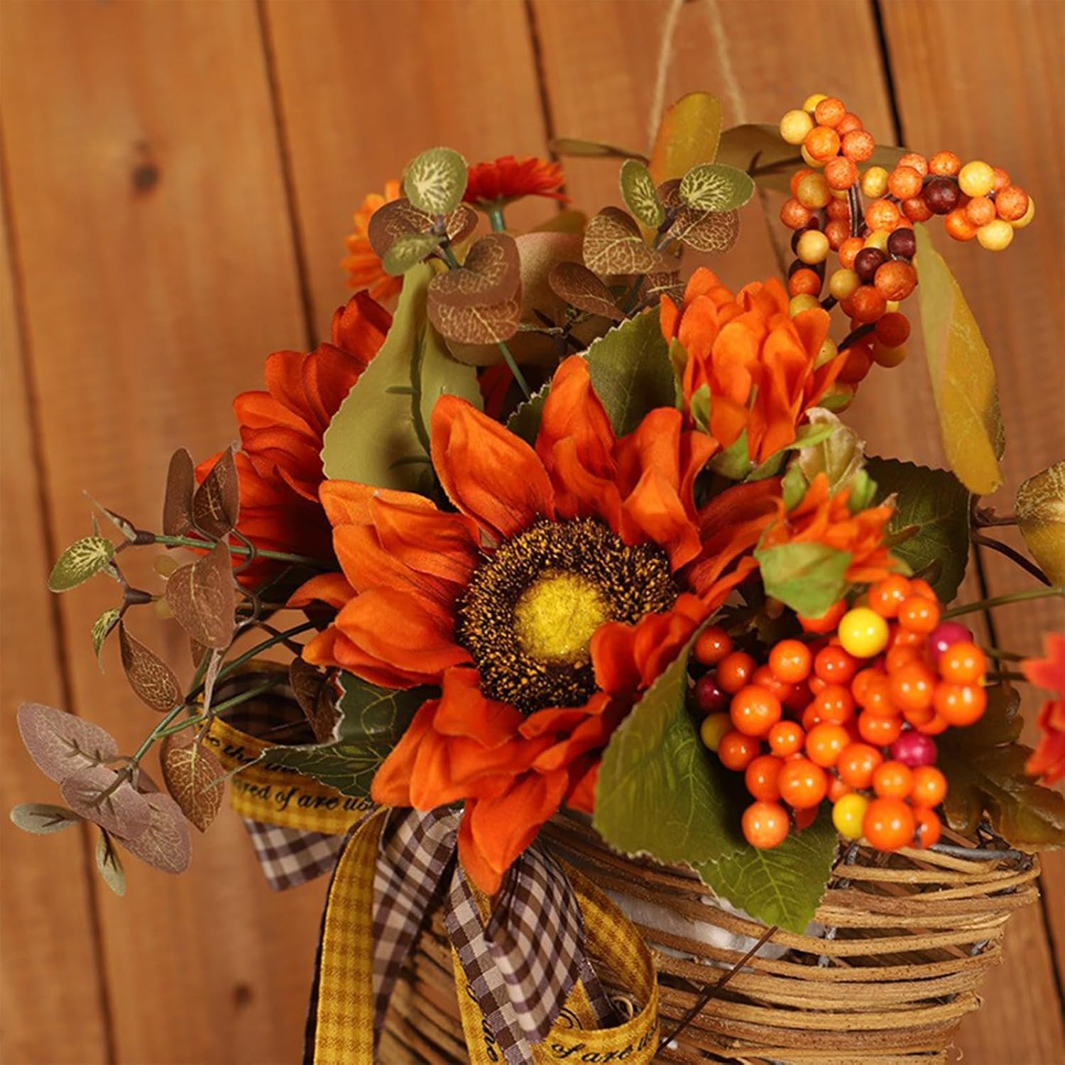 Belupai Fall Door Wreath Decor with Sunflowers and Berries