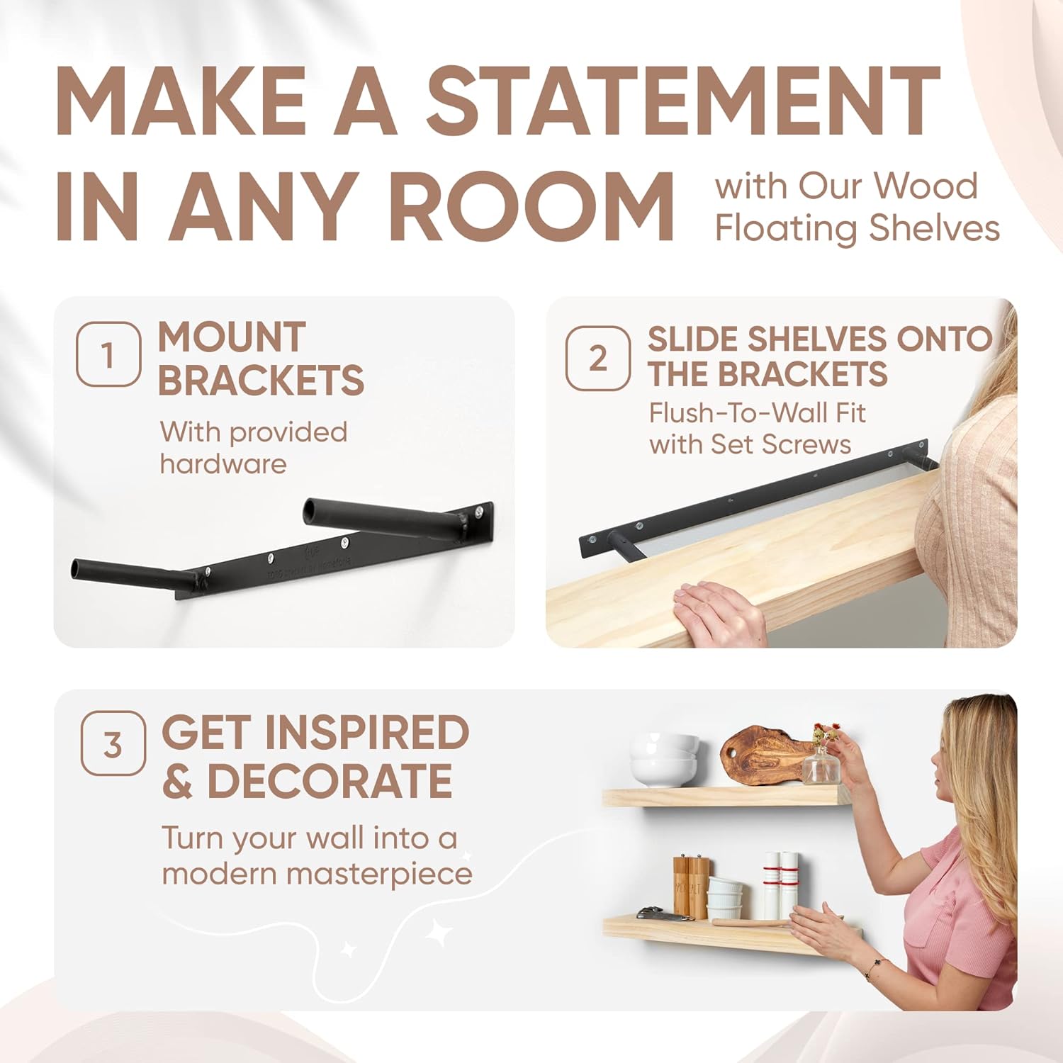 Homeforia 24 Inch Wood Floating Shelves Set of 2