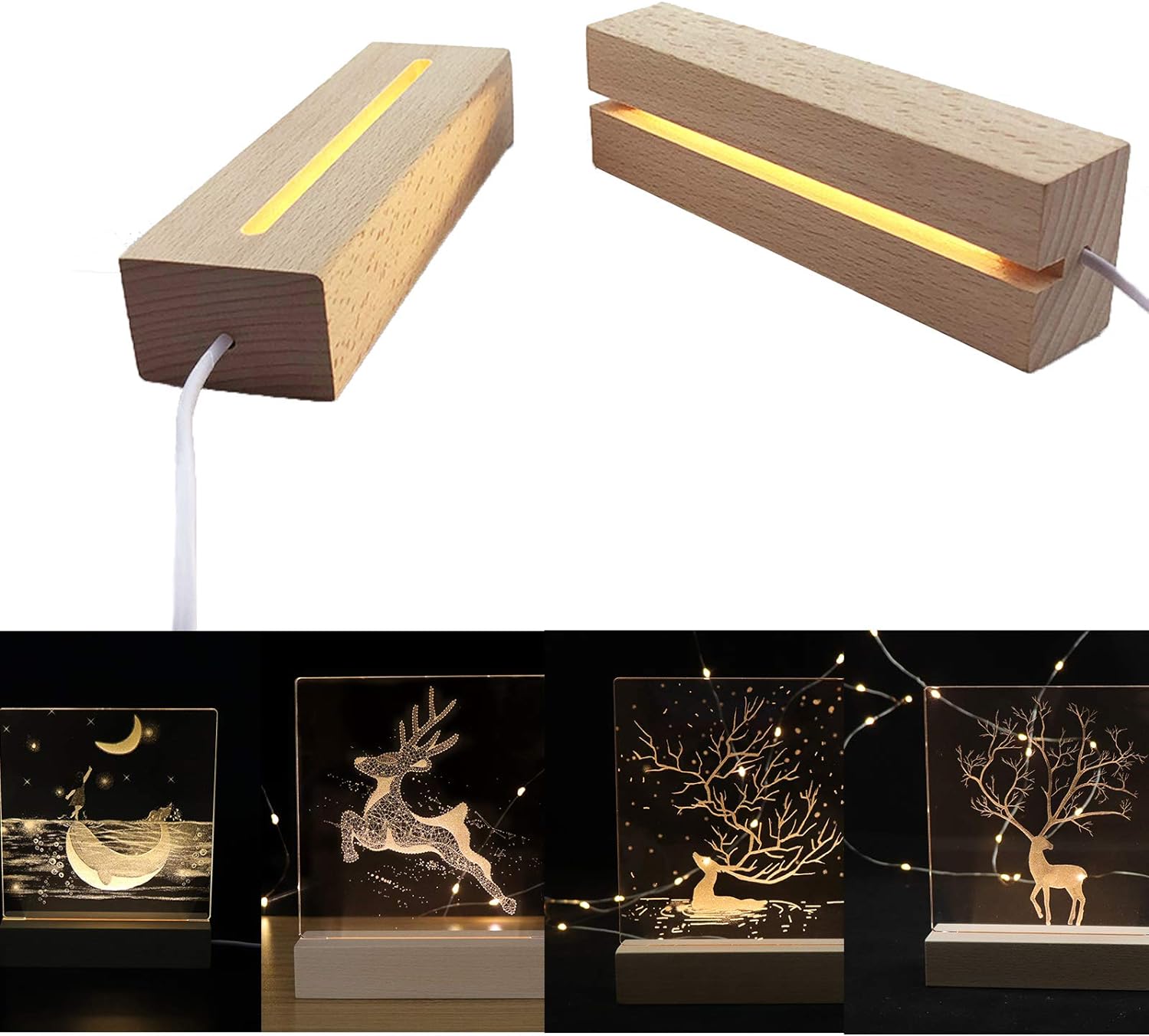 Wooden Lighted Crystal Display Pedestal Stand 2 Pack - Warm Light