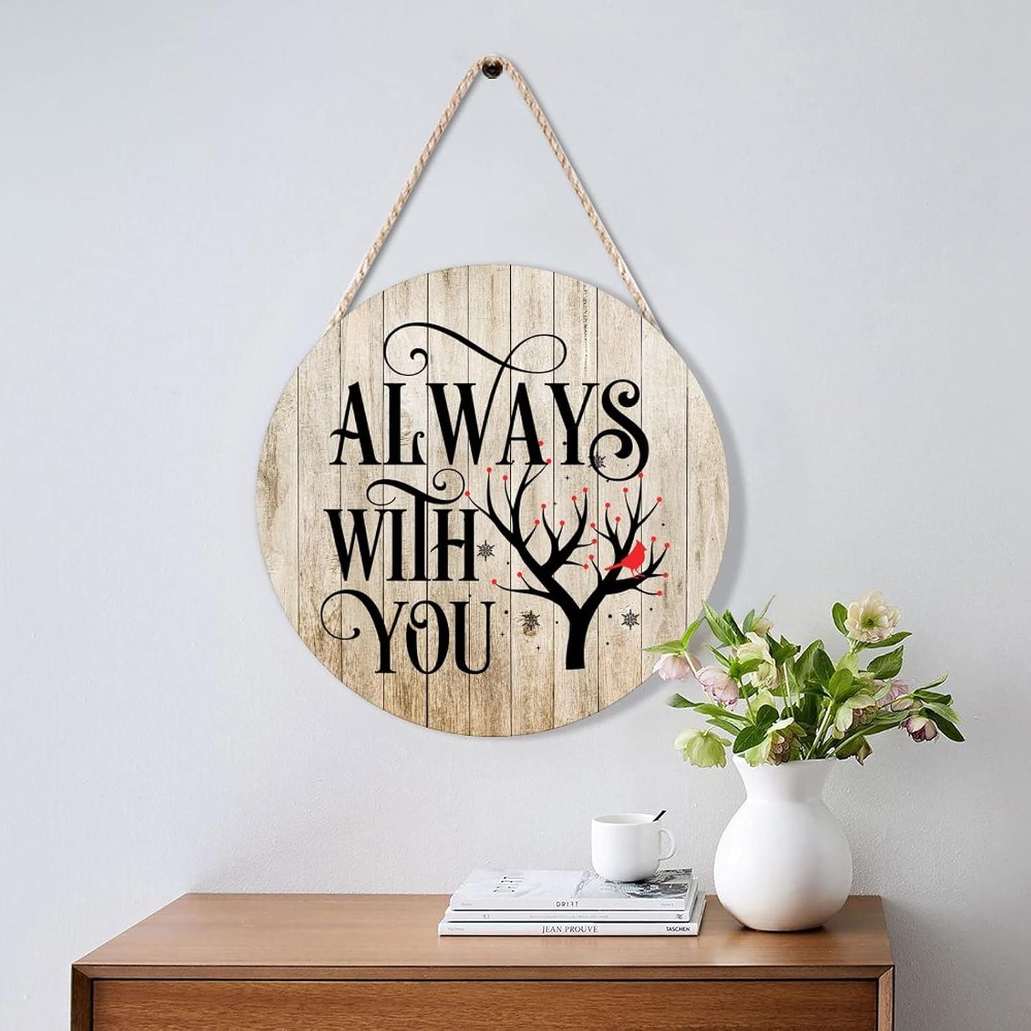 Farmhouse Front Door Hanger with Red Birds Quote Wood Sign 12x12