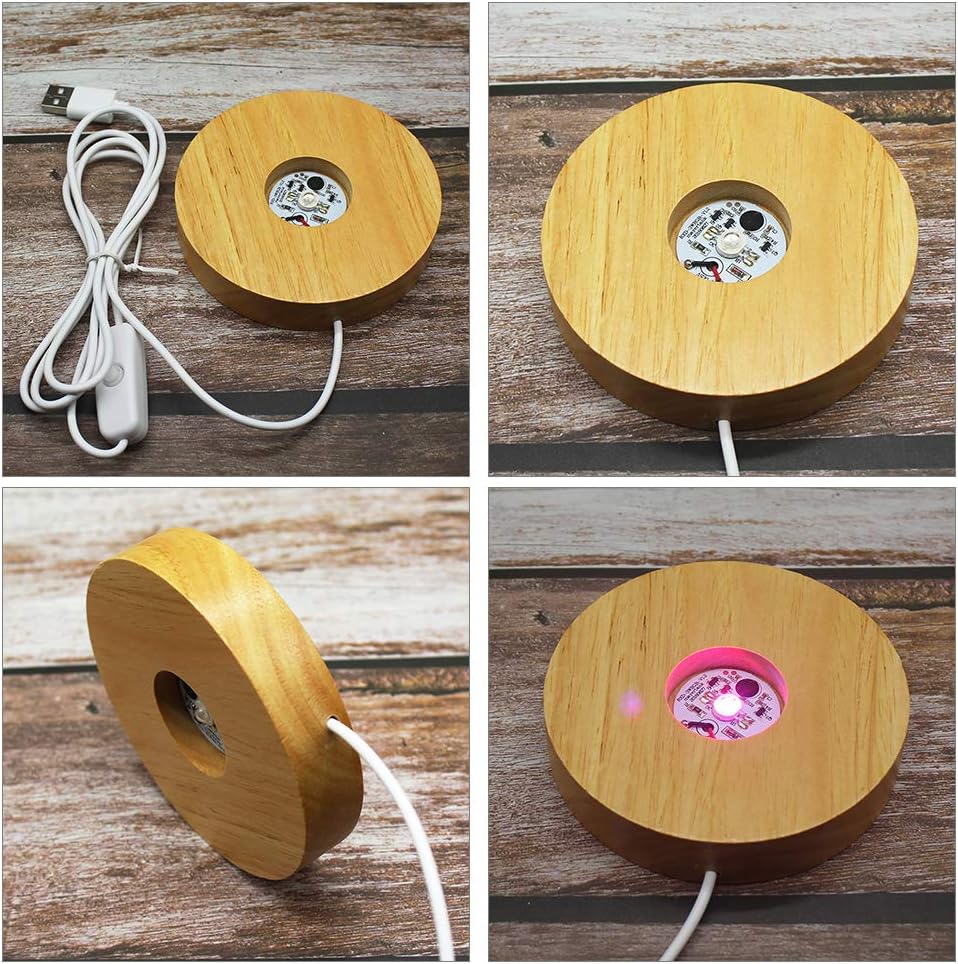 4 Inch LED Wooden Base Display Pedestal with USB Switch