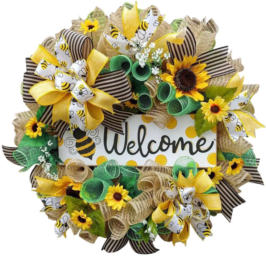 Yellow Sunflower Bee Wreath for Front Door