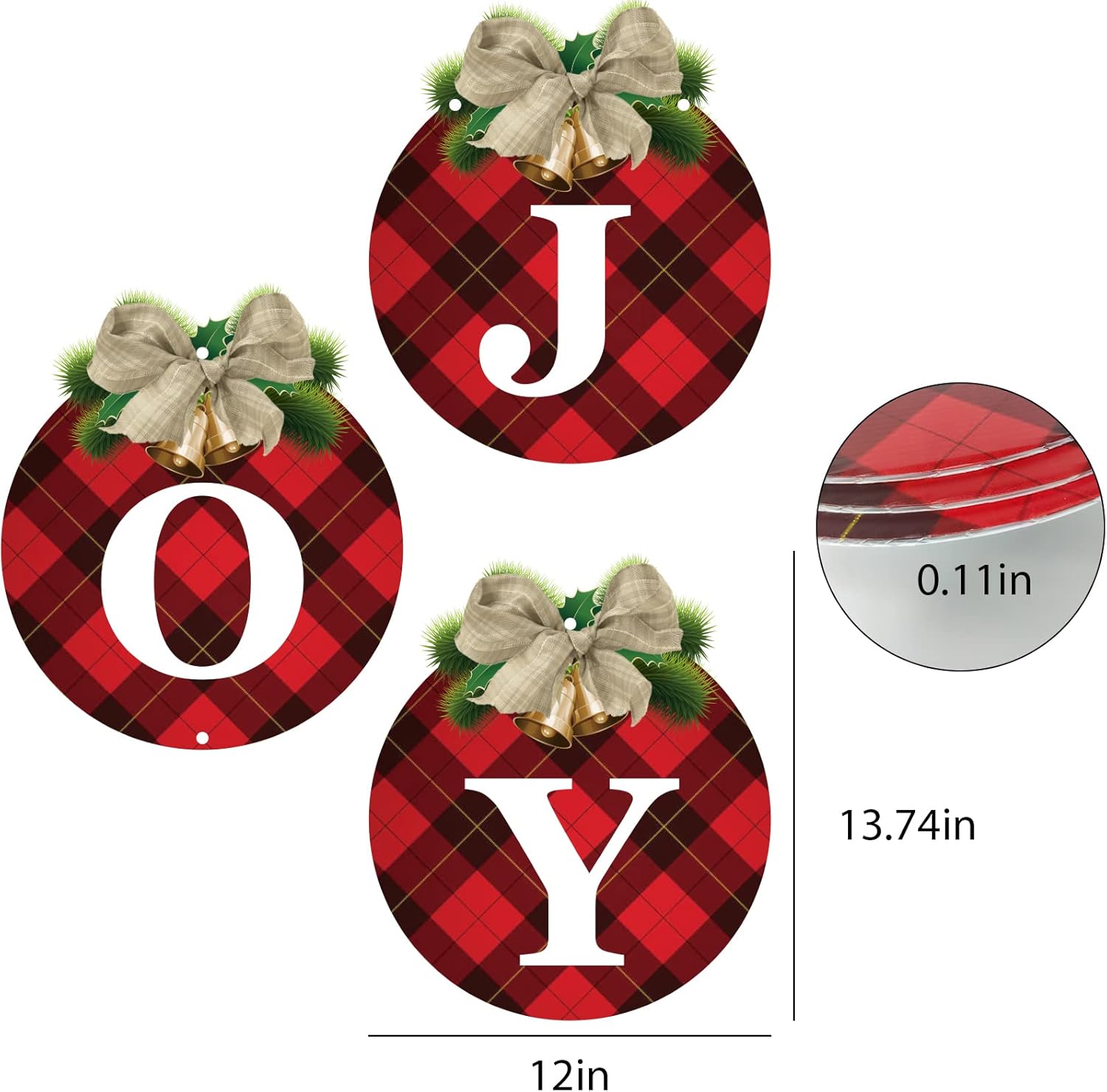 3pcs Buffalo Plaid Christmas Wreaths for Front Door