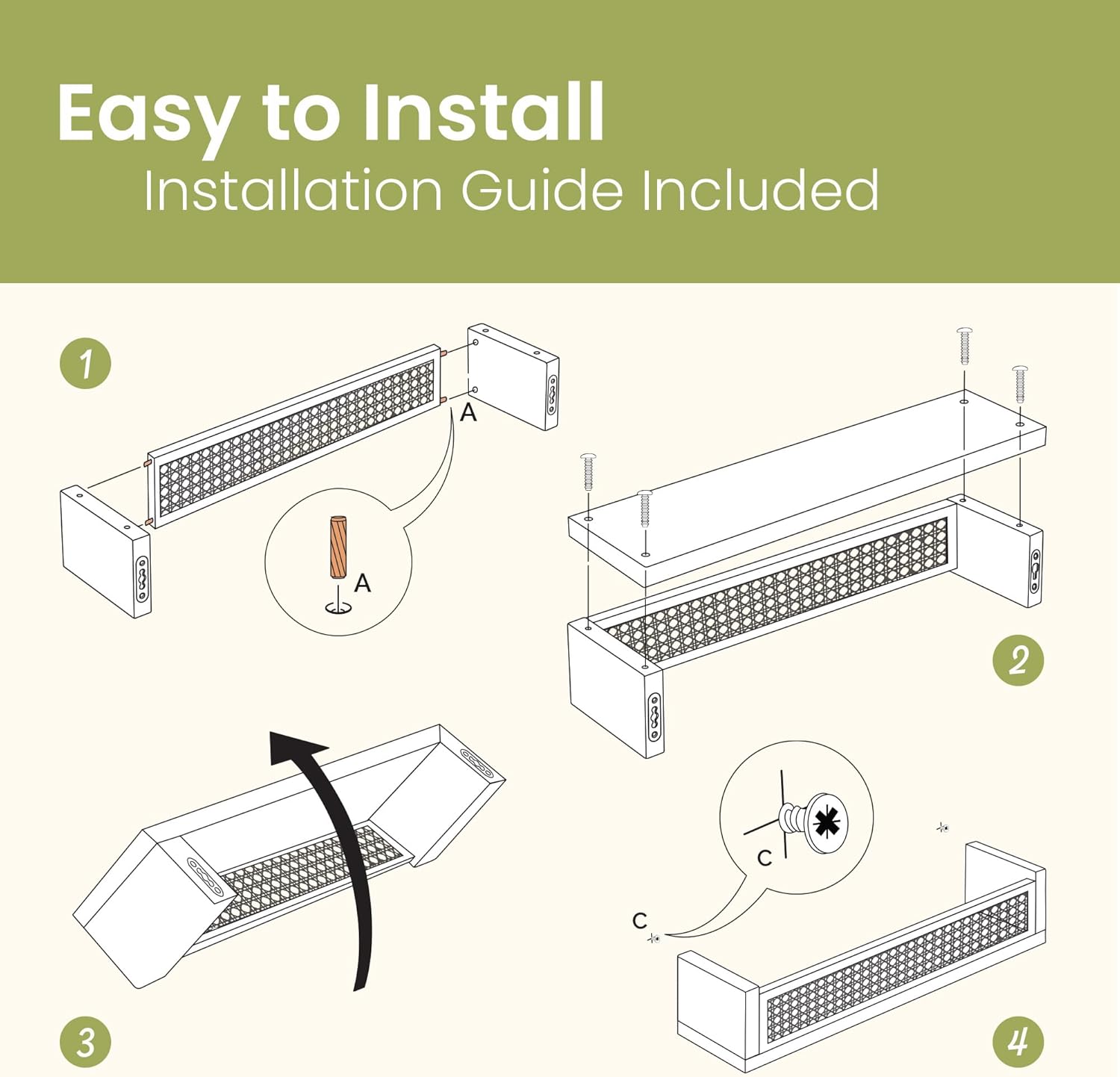 Good Bits Rattan Wall Shelf 3 Pack Floating Bookshelf