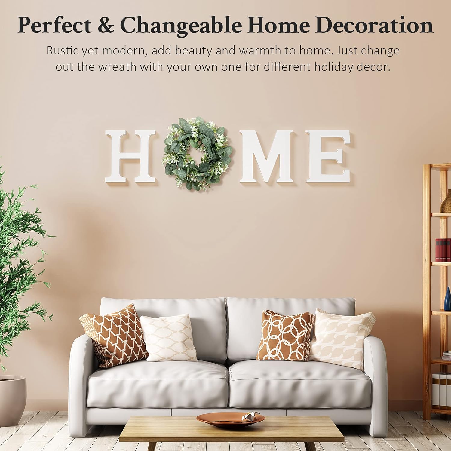 MAYICIVO Modern Wooden Home Sign with Wreath