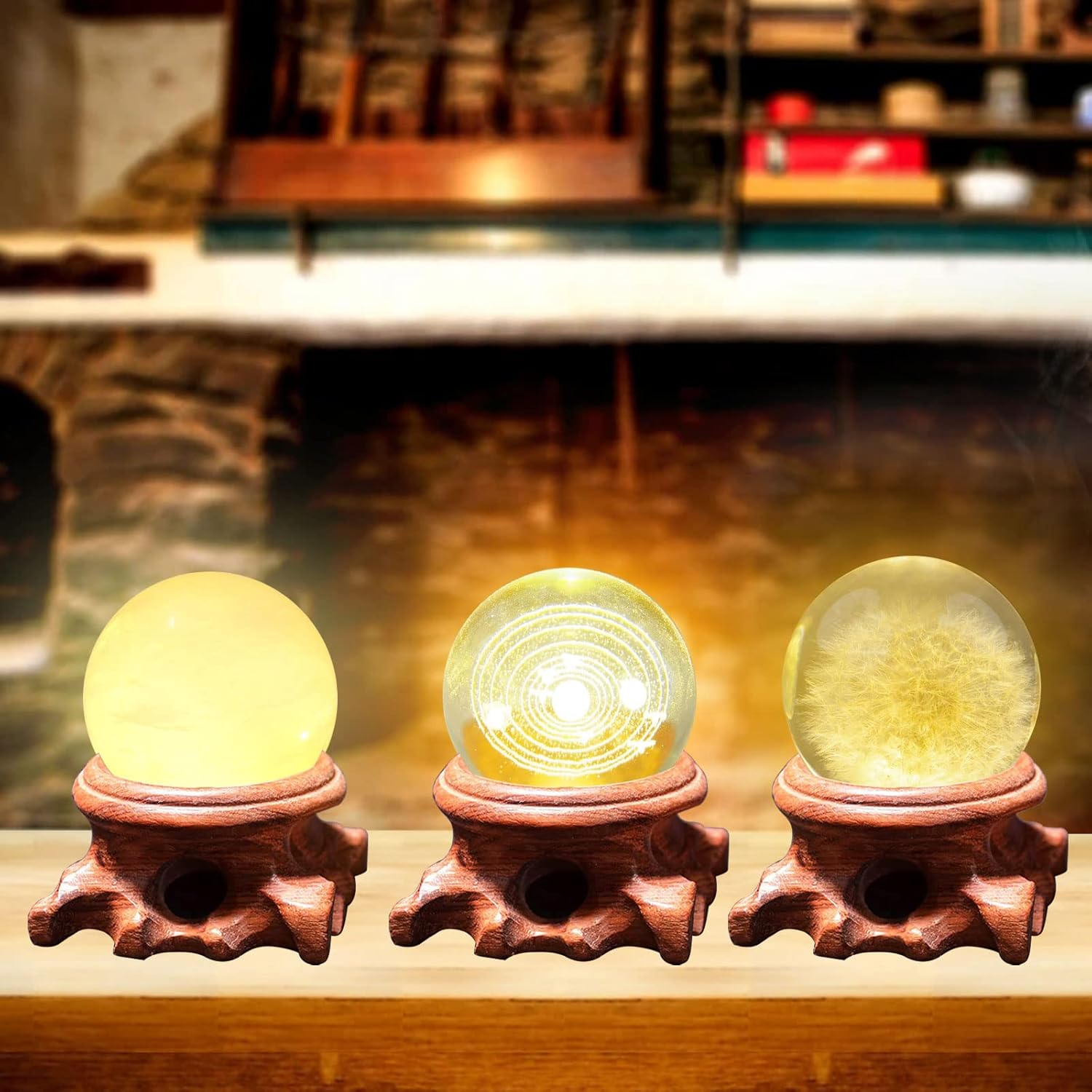 JOJOCY 2Pcs LED Round Wooden Display Base Stand