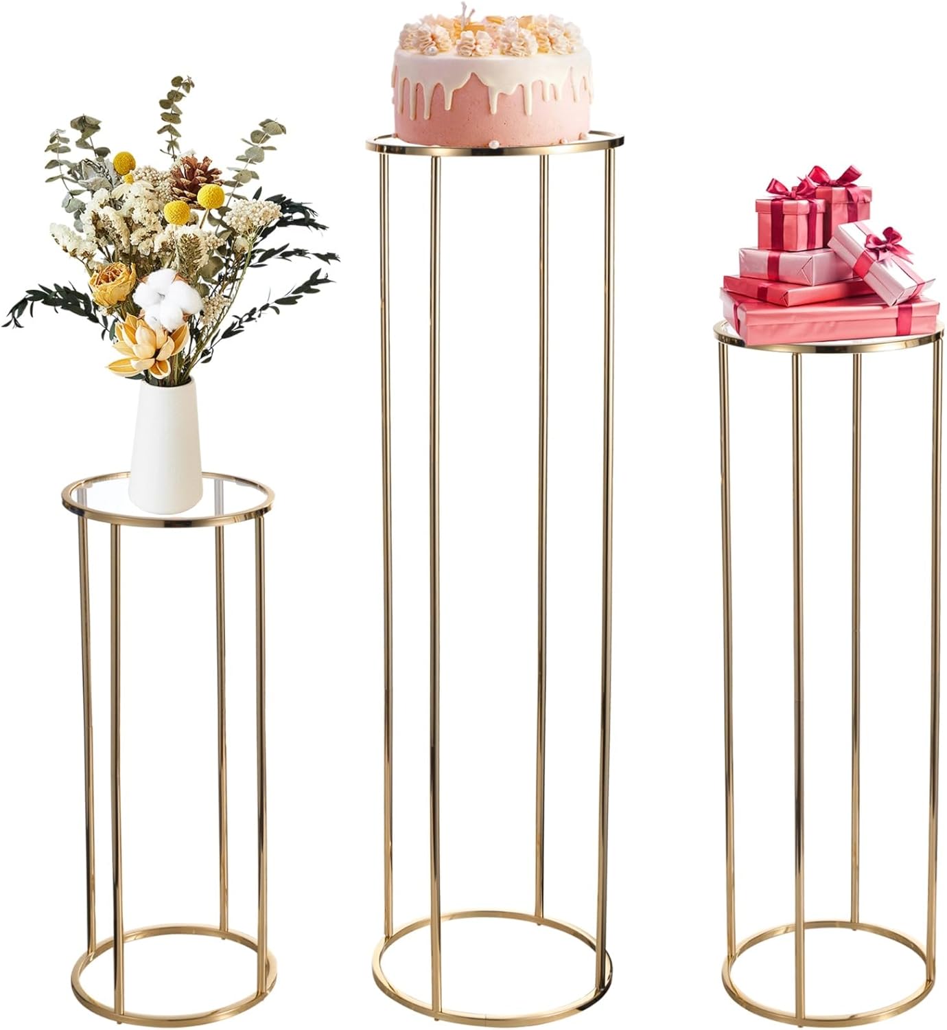 Homaisson 3pcs Metal Cylinder Pedestal Stand for Party