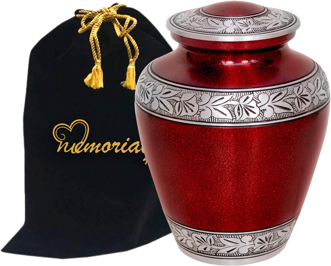 Elite Crimson Cloud and Silver Cremation Urn - Large Adult Urn with Free Bag