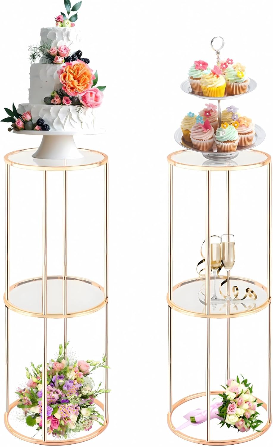 2PCS 2 Tier Round Gold Cake Stand for Party