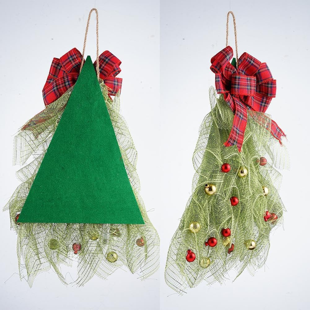 Handmade Christmas Wreath with Red Bow and Lights for Front Door