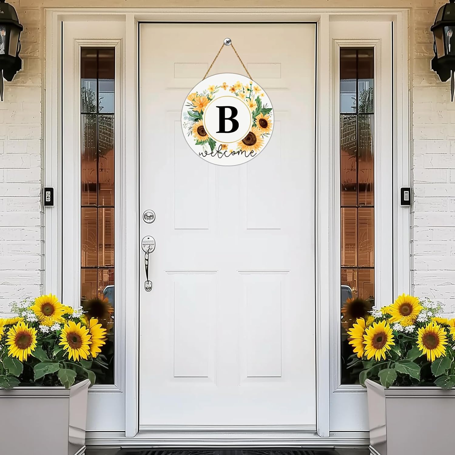 Sunflower Monogram Letter B Wreath Welcome Sign
