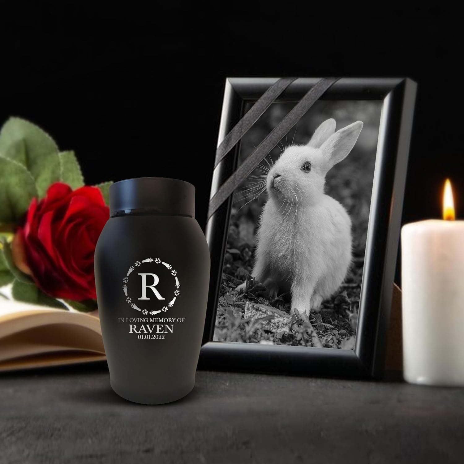 Personalized Custom Small Urn with Pet Name and Rabbit Design