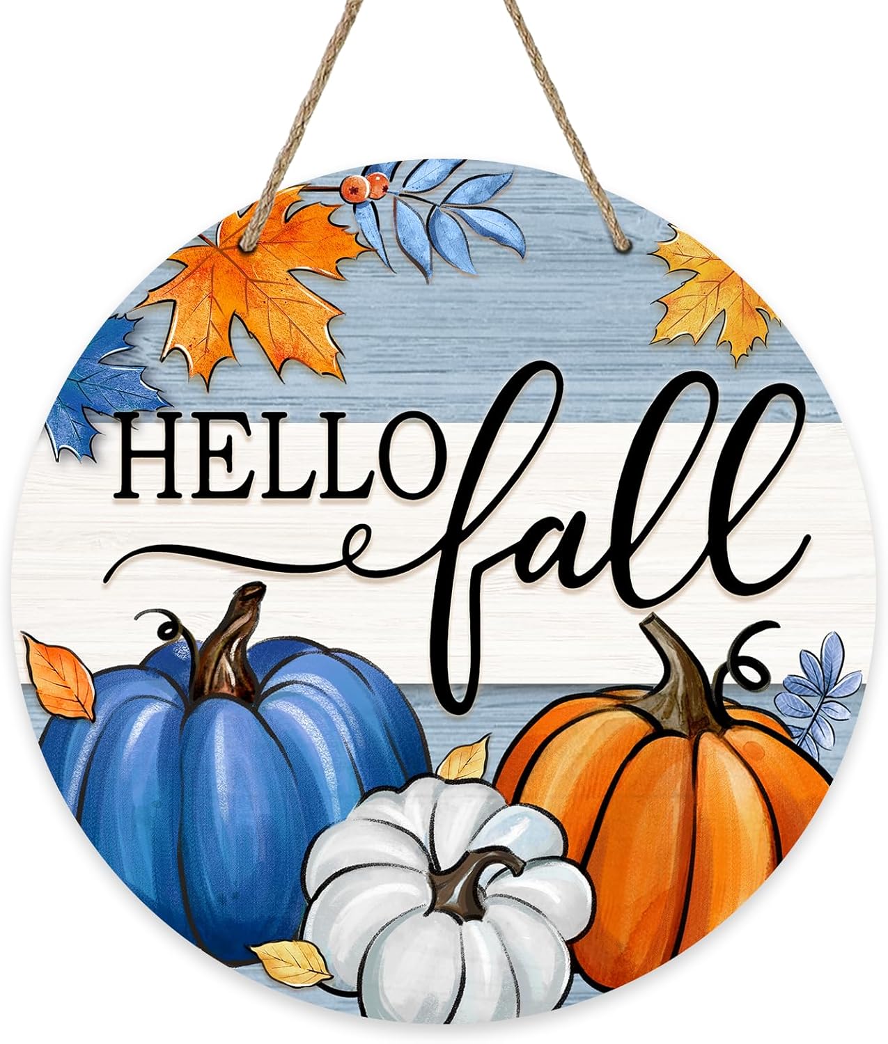 Deroro Fall Pumpkin Door Sign with Maple Leaves Stripes Wood Hanger