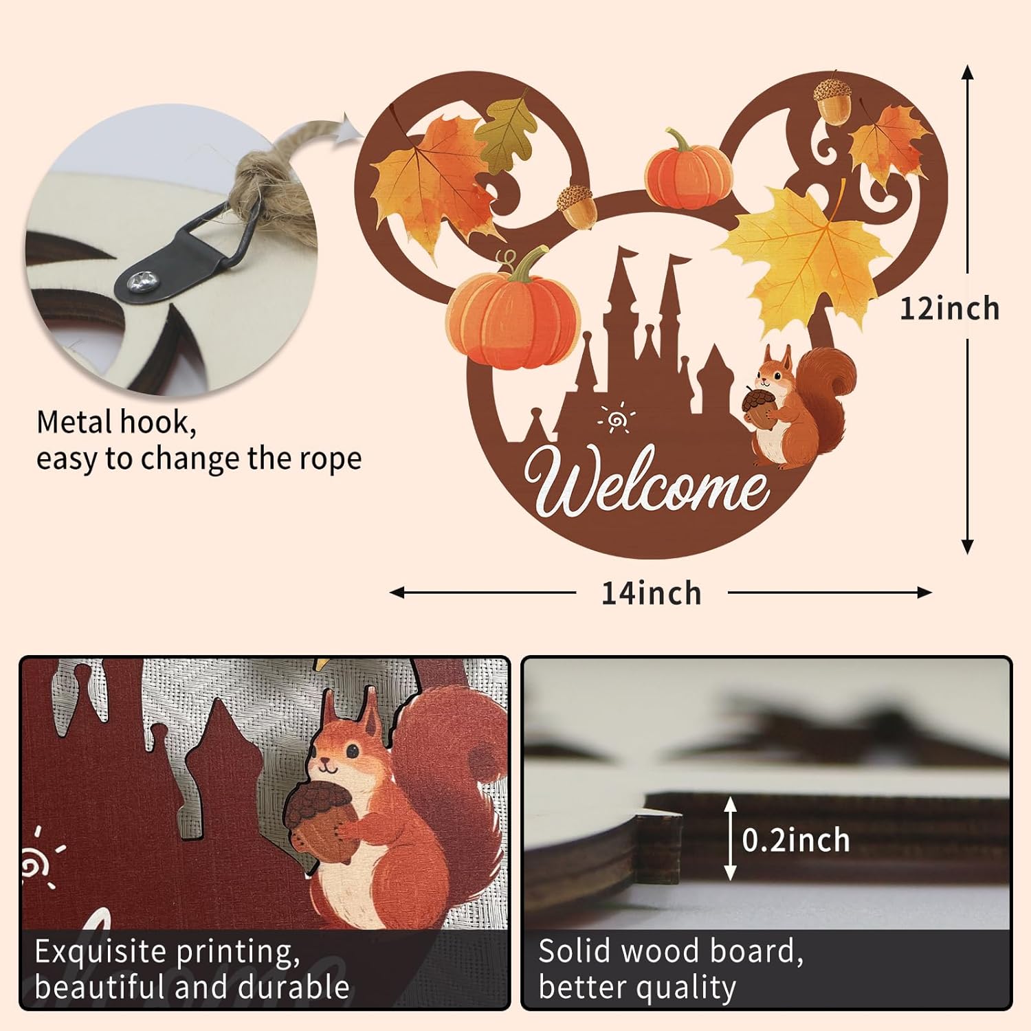 Welcome Fall Door Sign with Mouse Pumpkin Squirrel Hazelnut Maple Leaves