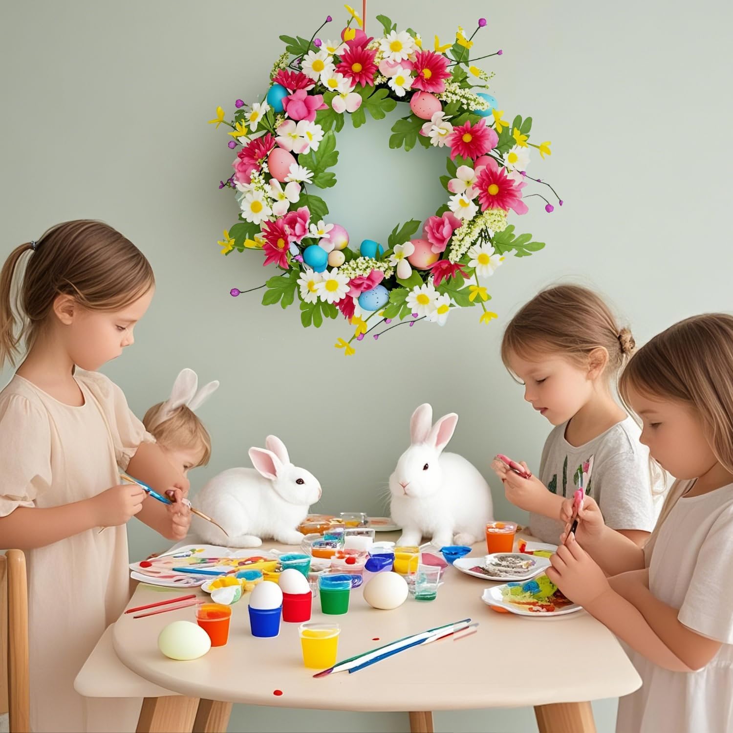 18 Inch Artificial Spring Door Wreath with Eggs and Flowers