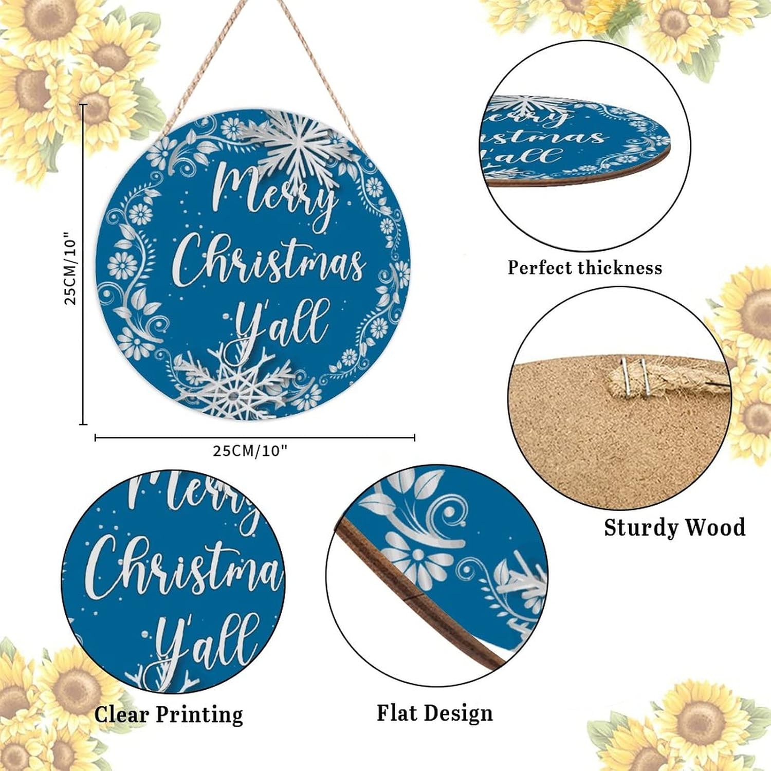 Christmas Gold Wreath Door Hanger Wood Sign