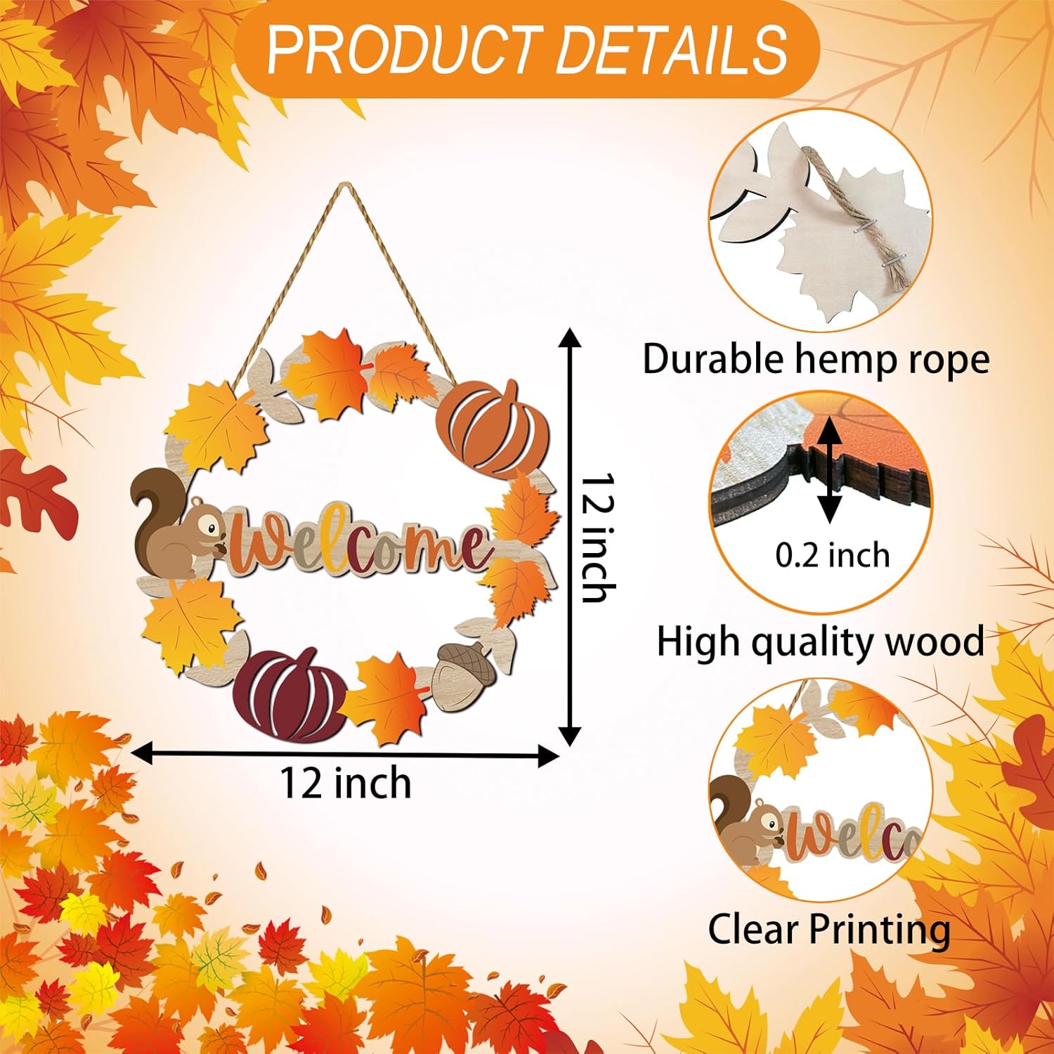 Fall Door Decor Wooden Wreath with Welcome Sign